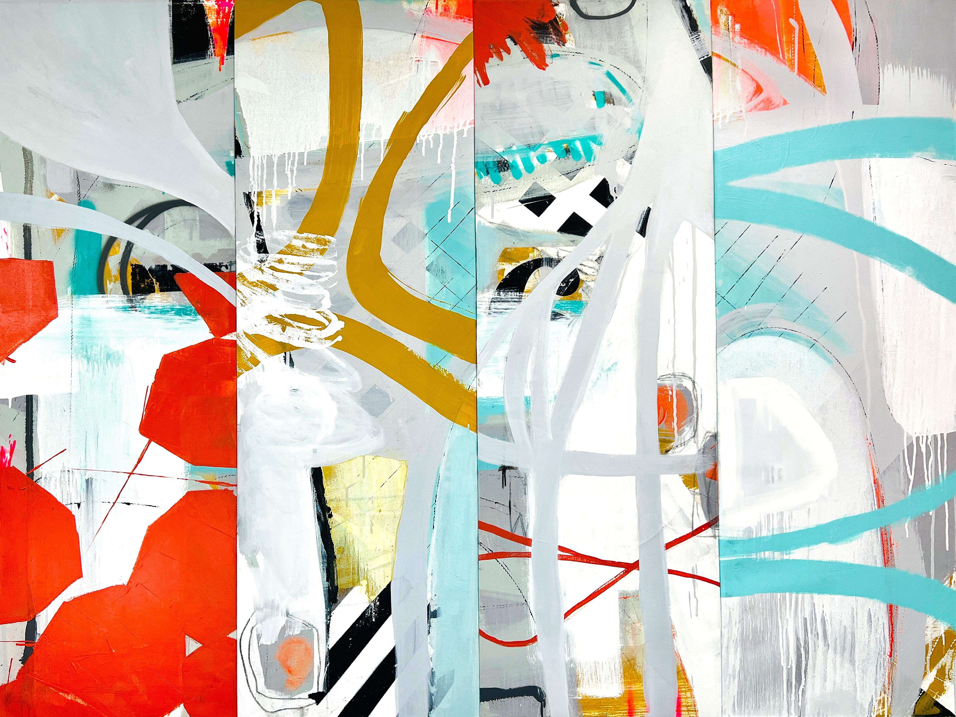 Abstract Painting Sarah Finucane - Stitch by Stitch, peinture originale contemporaine à motifs abstraits et lumineux, en collage