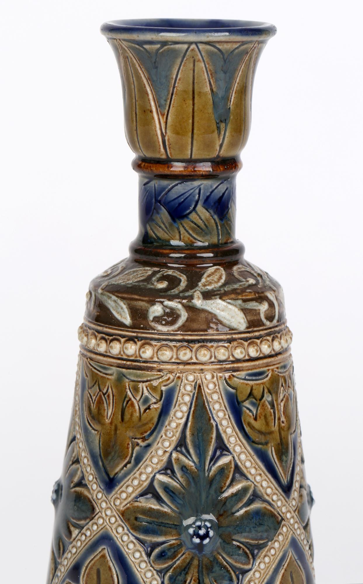 Stoneware Sarah Fisher Doulton Lambeth Stylized Floral Art Pottery Vase 