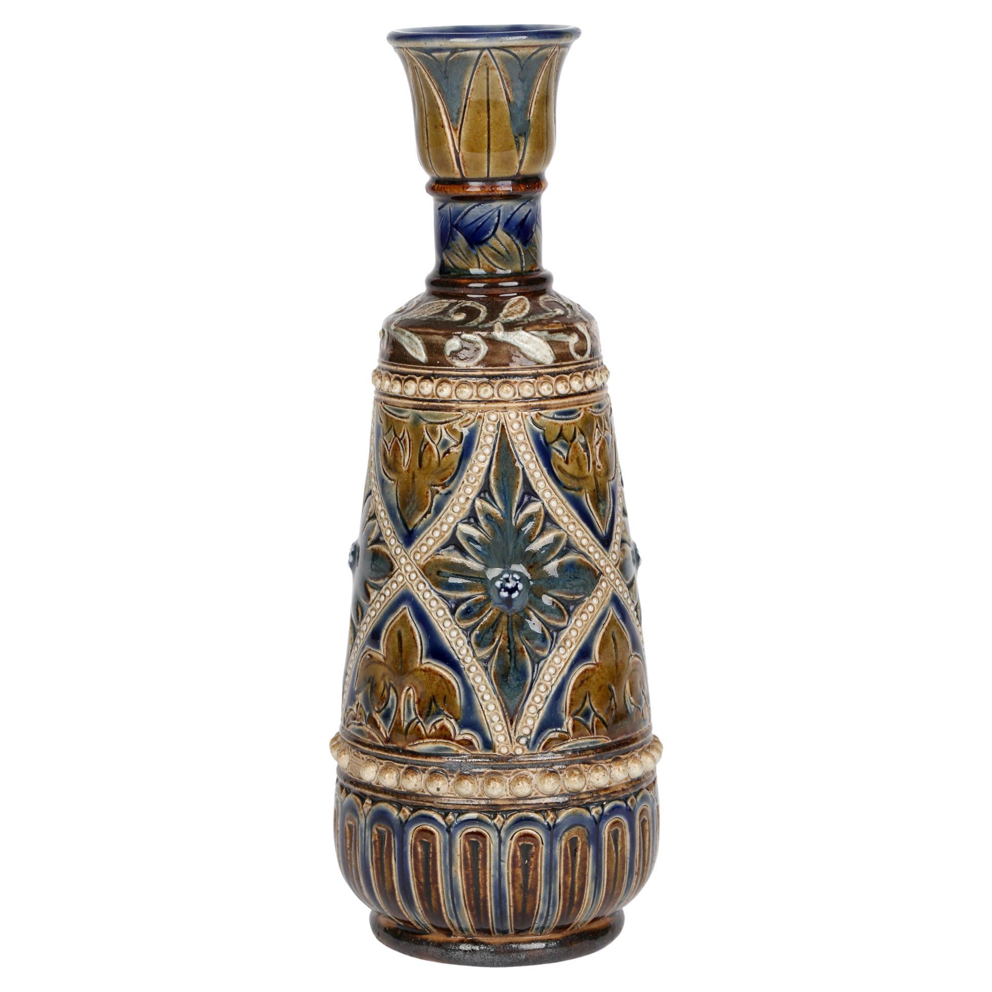 Sarah Fisher Doulton Lambeth Stylized Floral Art Pottery Vase 