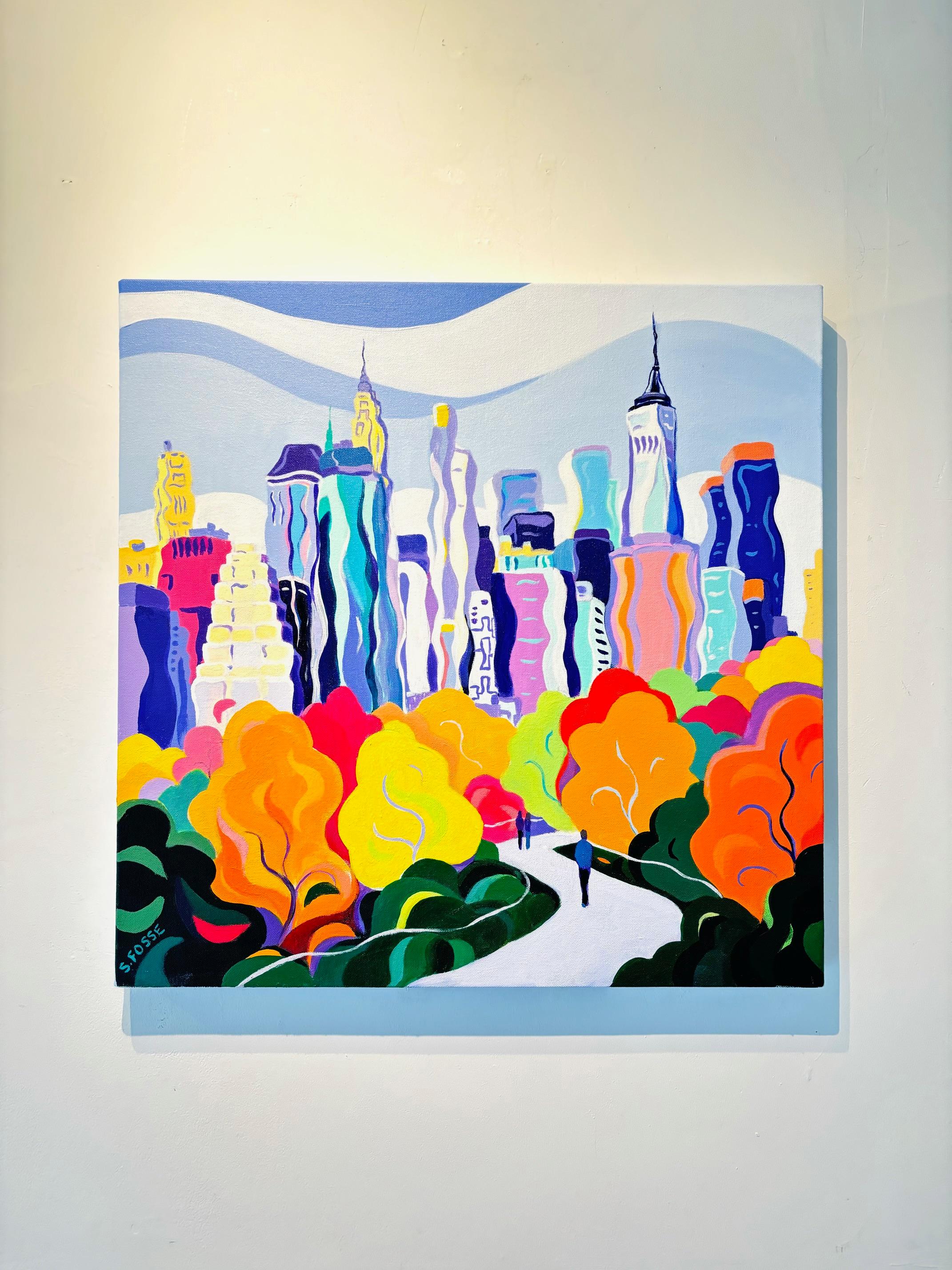 Manhattan Fall - paesaggio urbano originale di New York - pittura astratta surreale - arte contemporanea - Art Astratto di Sarah Fosse