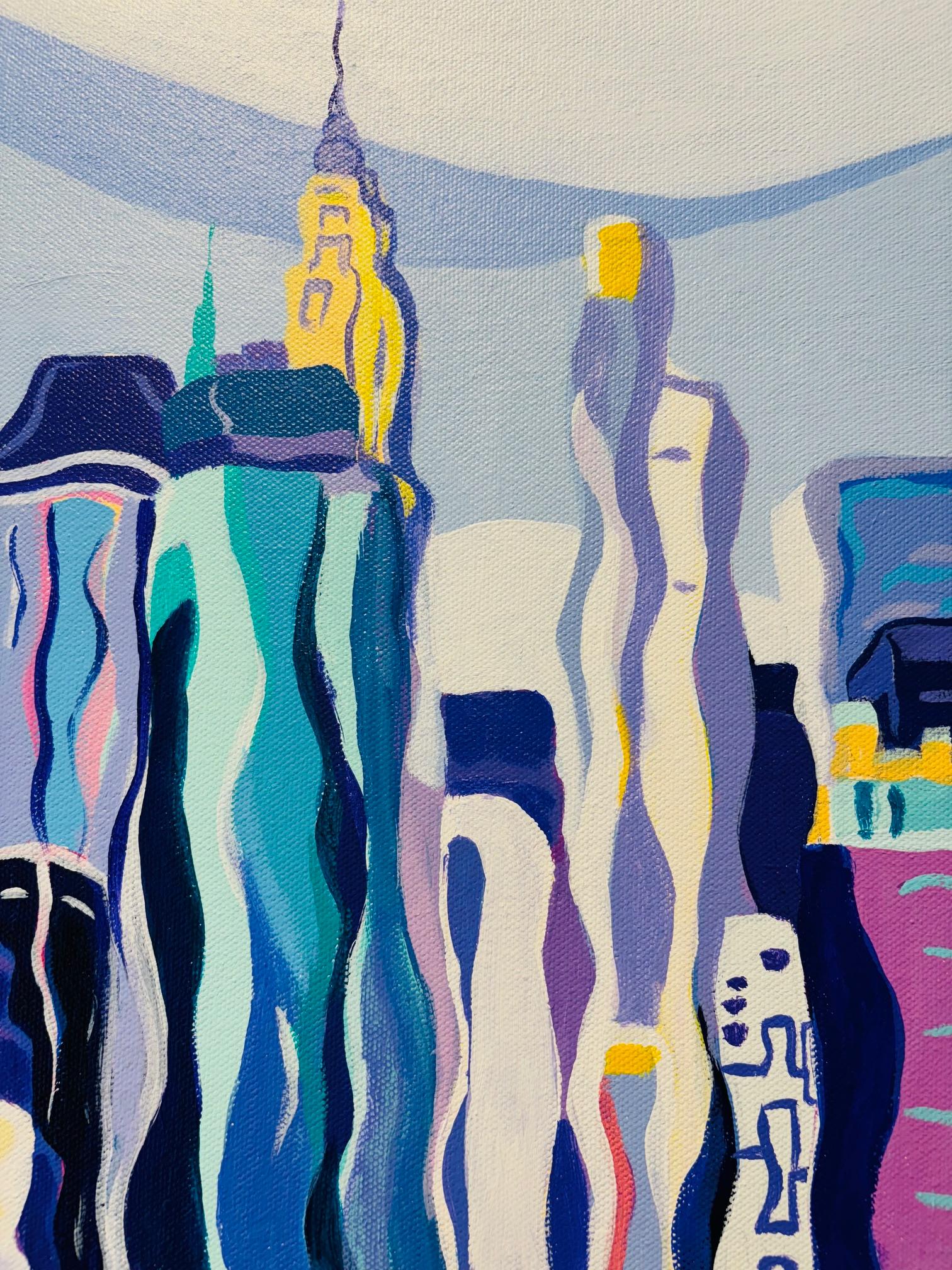 Manhattan Fall-original NY Stadtbild abstrakte surreale Malerei-zeitgenössische Kunst (Braun), Abstract Painting, von Sarah Fosse