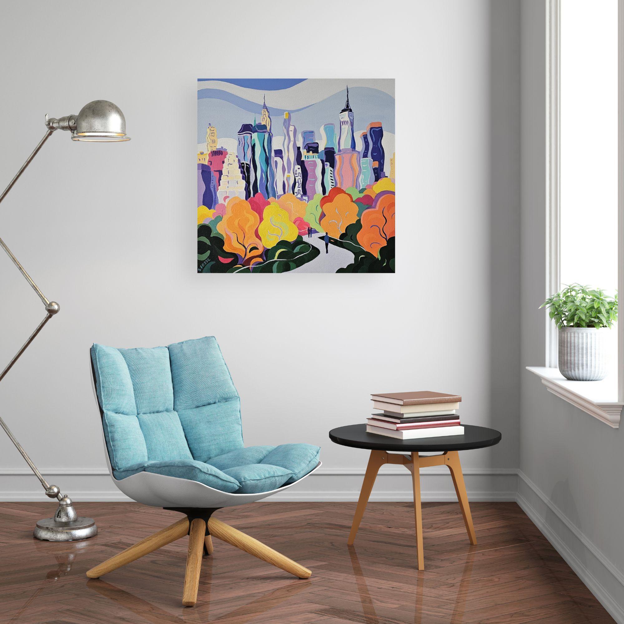 This exceptional artwork is currently on display and available for sale at Signet Contemporary Art Gallery and online. In Manhattan Fall, Sarah Fosse brings the vibrant colors of autumn to life through her abstract interpretation of New York City’s