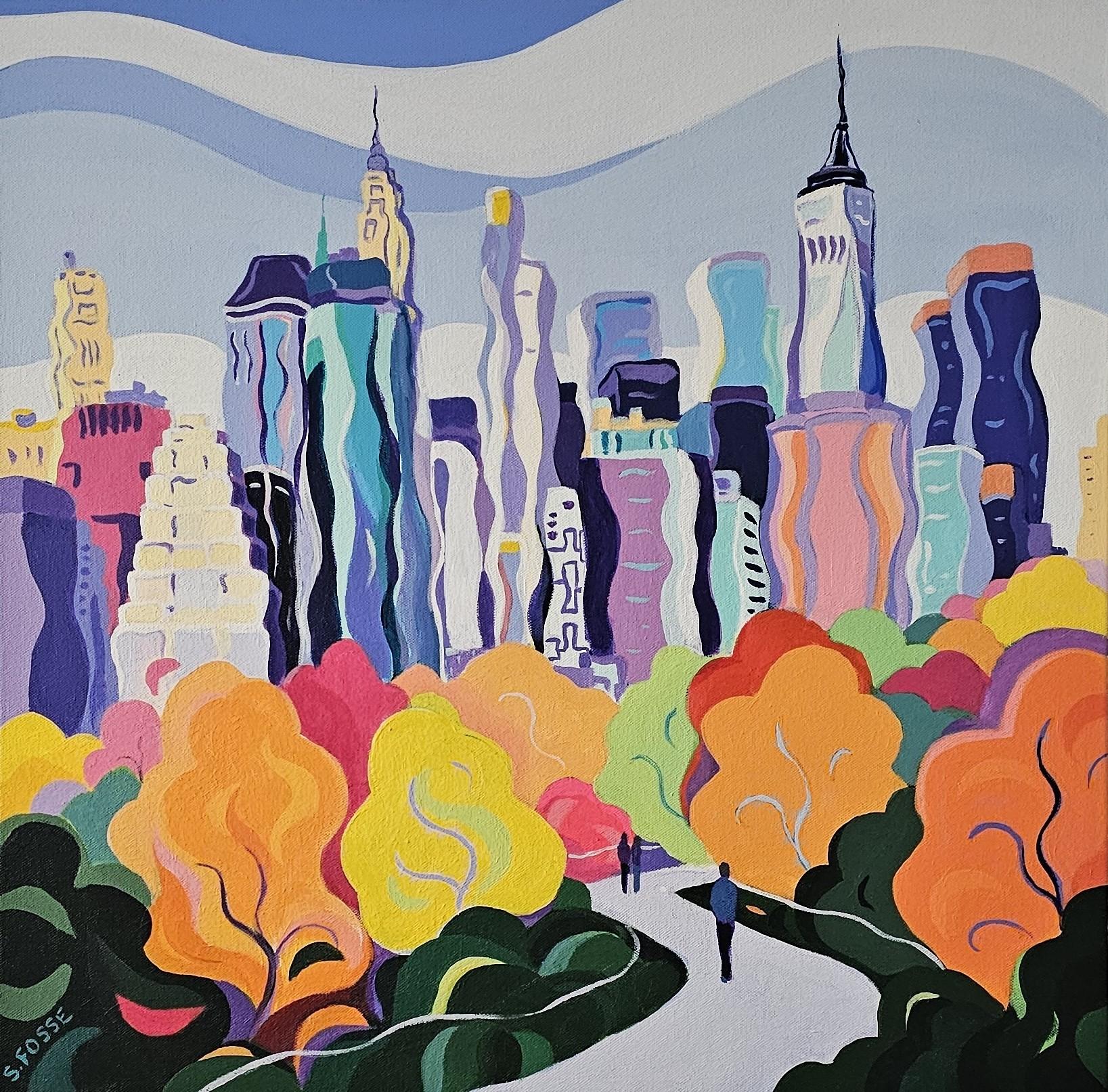 Manhattan Fall - paesaggio urbano originale di New York - pittura astratta surreale - arte contemporanea - Art di Sarah Fosse