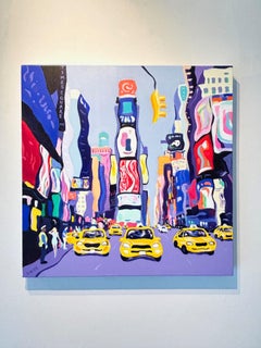 Un momento a Times Square - paesaggio urbano di New York - pittura astratta surreale - arte contemporanea