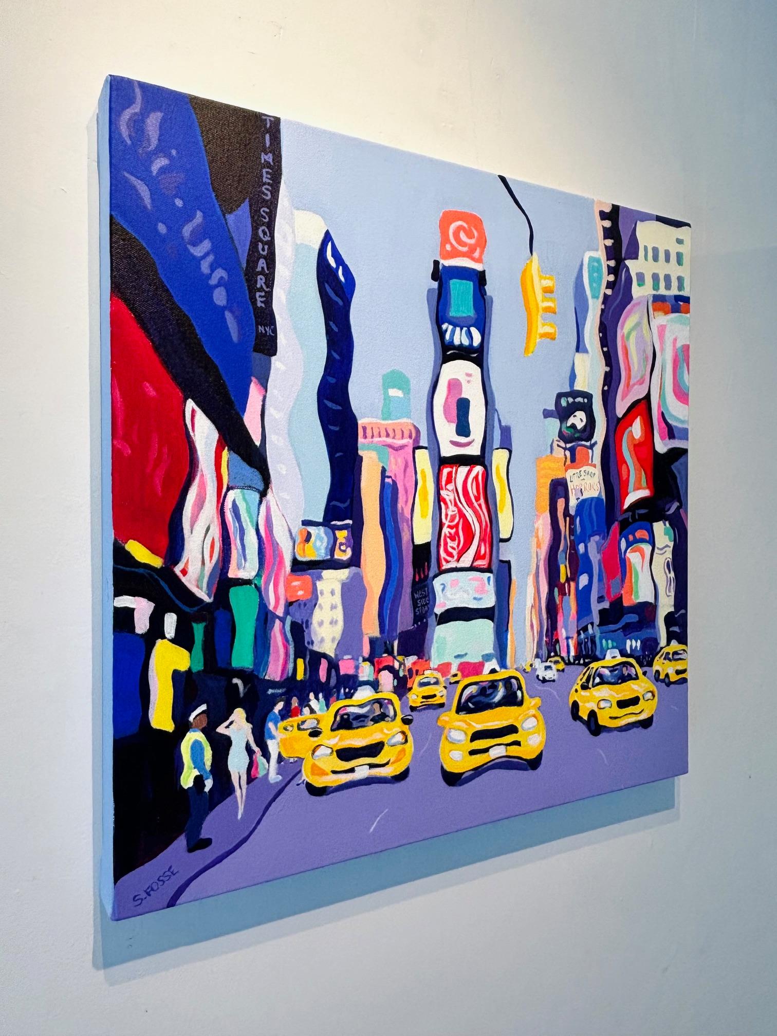 Un momento a Times Square - paesaggio urbano di New York - pittura astratta surreale - arte contemporanea - Painting Astratto di Sarah Fosse