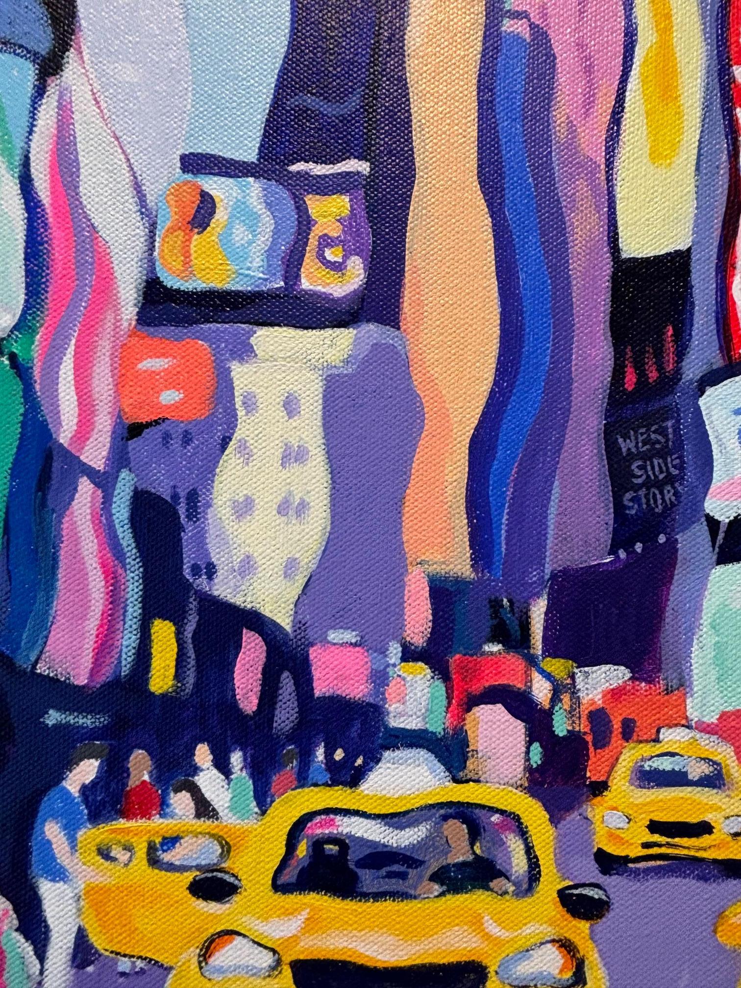 Un momento a Times Square - paesaggio urbano di New York - pittura astratta surreale - arte contemporanea - Abstract Painting Grigio di Sarah Fosse