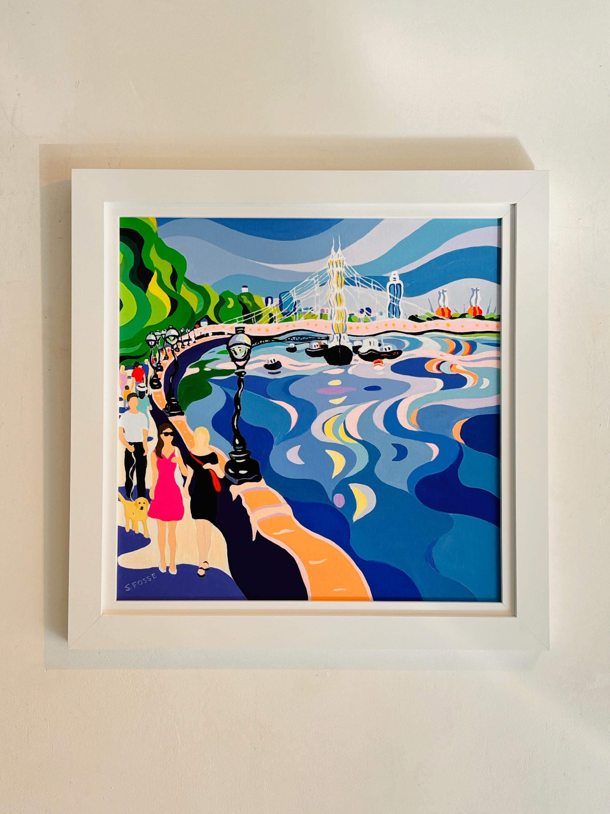 Albert Bridge Bummel-originale moderne Realismus Stadtbild Malerei-zeitgenössische Kunst – Painting von Sarah Fosse