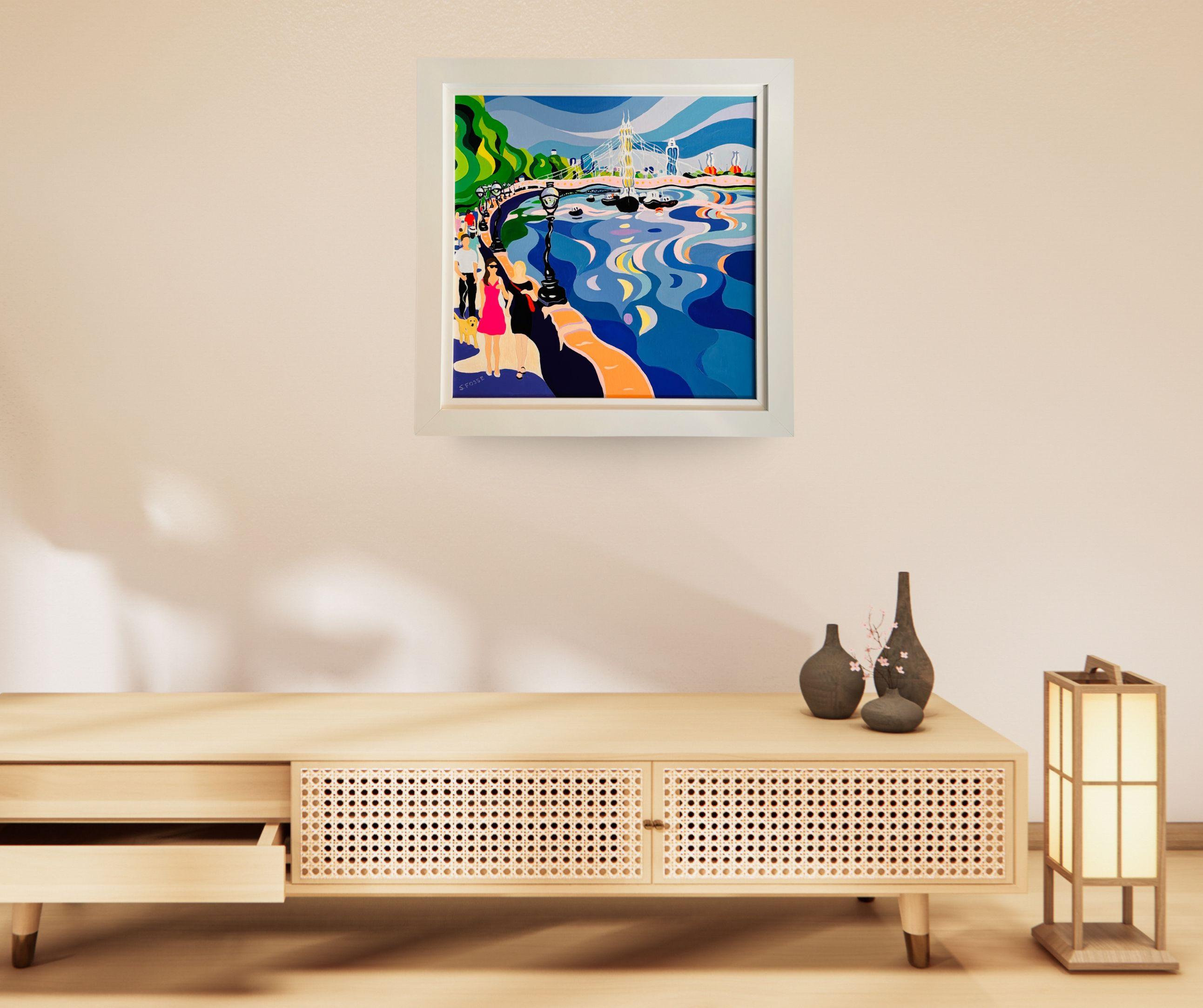 Dieses außergewöhnliche Kunstwerk ist derzeit in der Signet Contemporary Art Gallery und online ausgestellt und zu verkaufen. Albert Bridge Stroll fängt mit seiner kühnen, rhythmischen Abstraktion die Freude am Stadtleben ein. Das mit Acryl auf