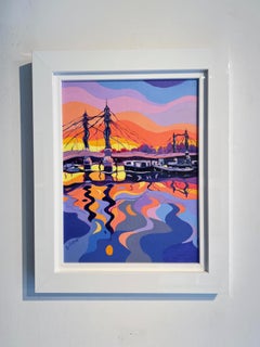 Albert Bridge Sunset Acrylic Painting, Contemporary Cityscape, 53x41cm