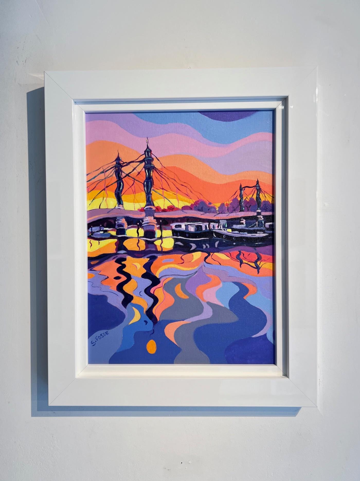 Albert Bridge Sunset - original modern realism cityscape Kunstwerk – Painting von Sarah Fosse