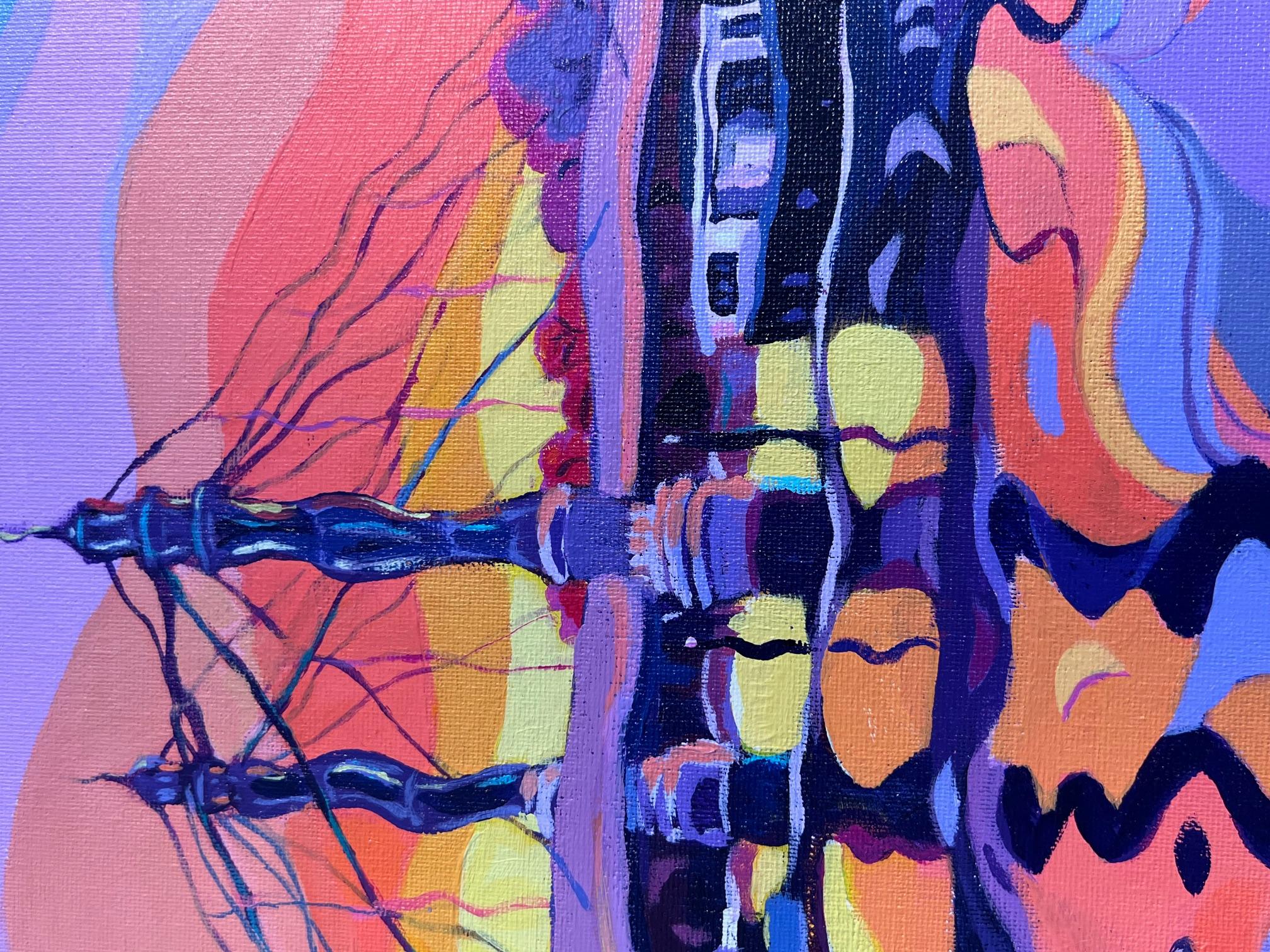 Albert Bridge Sunset - original modern realism cityscape Kunstwerk (Grau), Abstract Painting, von Sarah Fosse