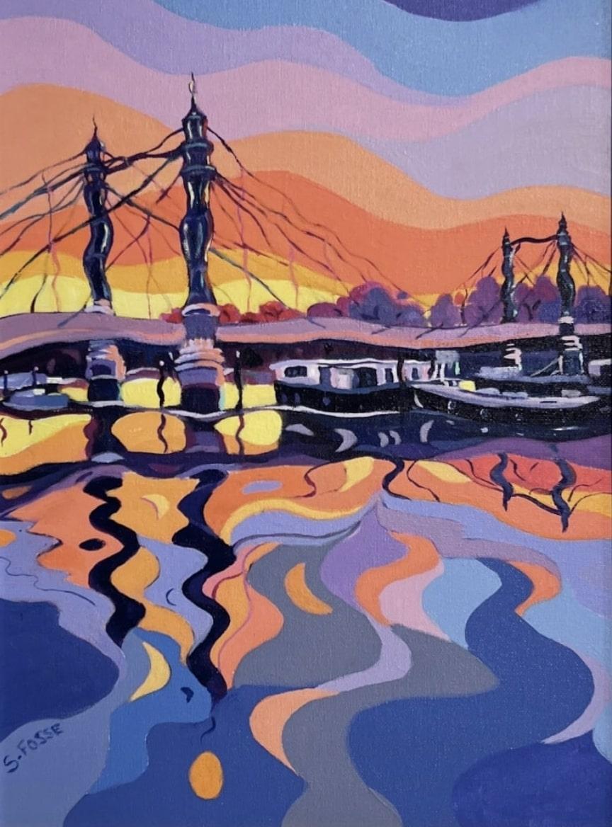 Albert Bridge Sunset - original modern realism cityscape artwork