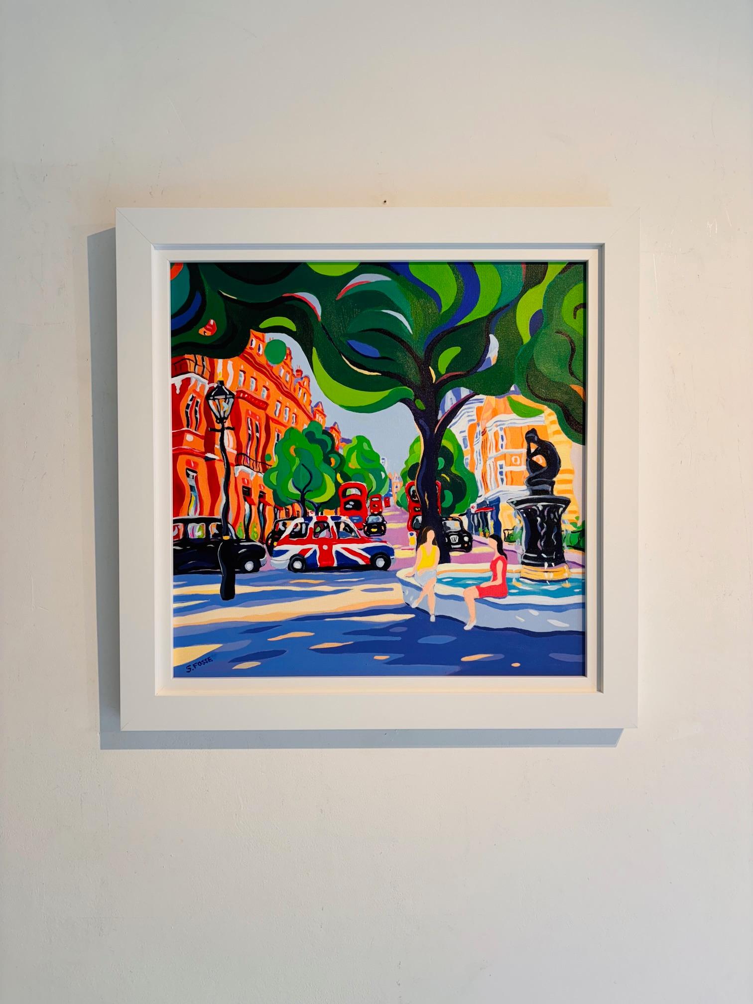 In the Cool of Sloane Square-pintura original de paisaje urbano moderno-arte contemporáneo - Painting de Sarah Fosse