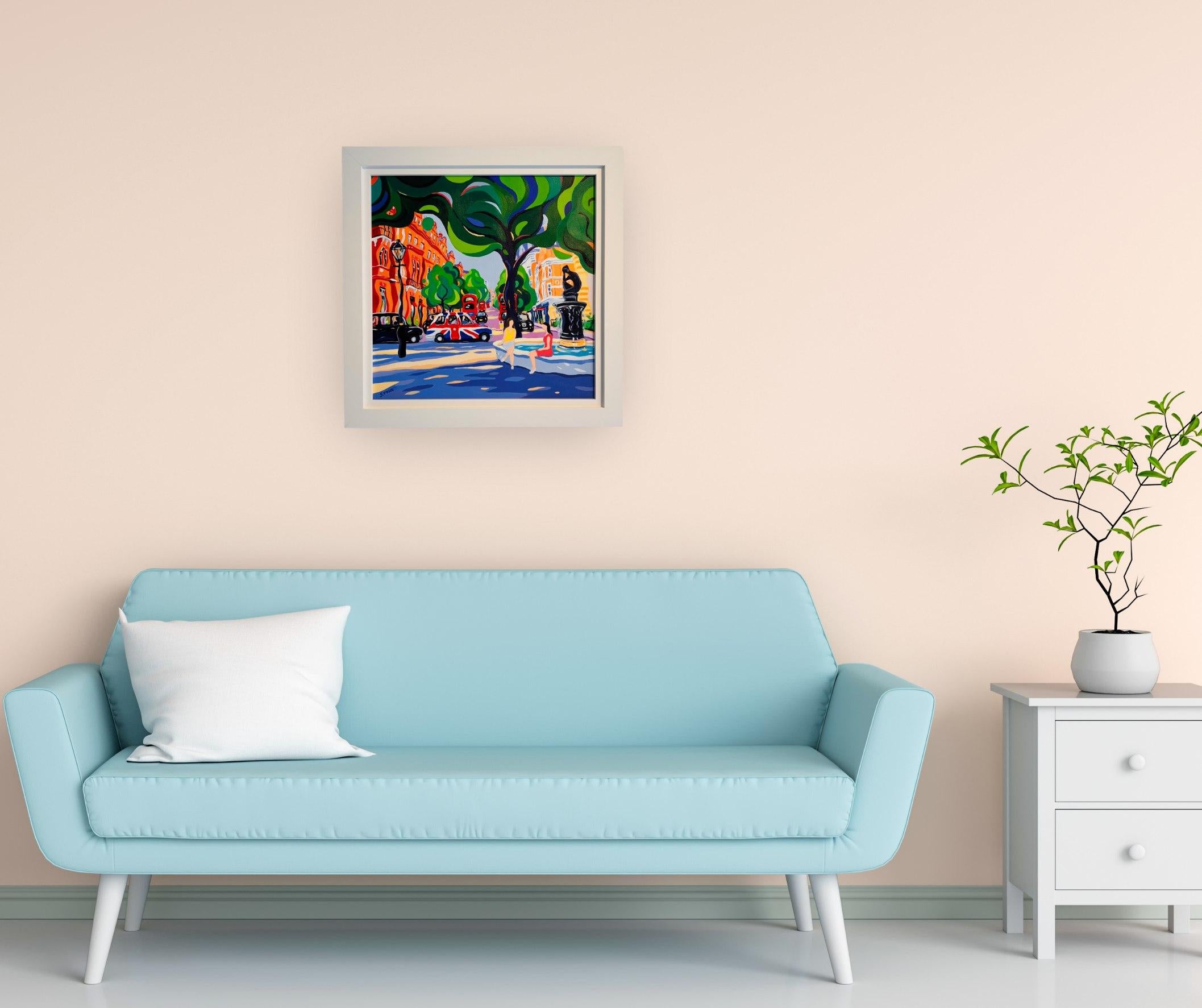 In the Cool of Sloane Square-pintura original de paisaje urbano moderno-arte contemporáneo - Painting Abstracto de Sarah Fosse