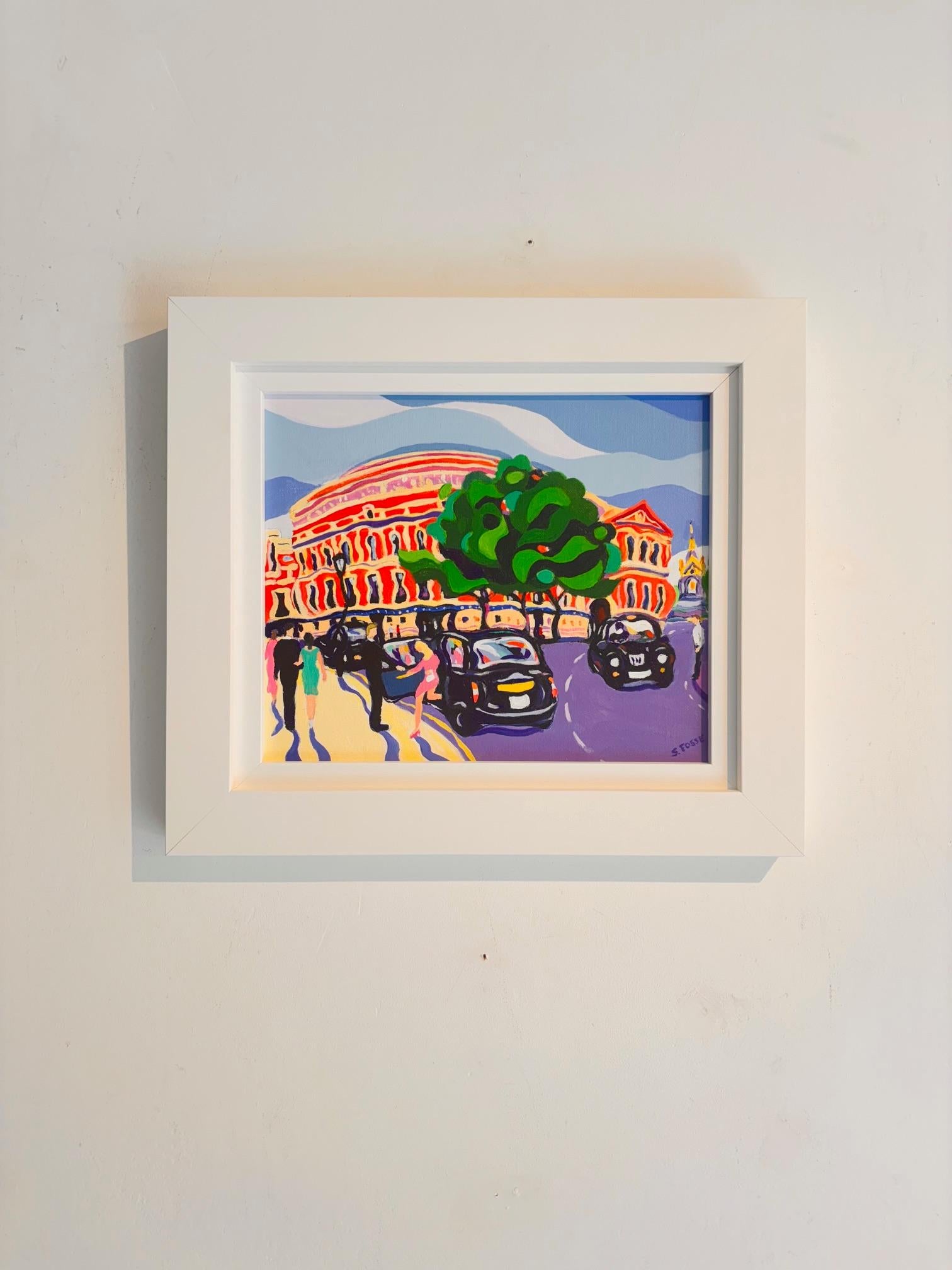 Dieses außergewöhnliche Kunstwerk ist derzeit in der Signet Contemporary Art Gallery und online ausgestellt und zu verkaufen. Summer Evening at the Albert Hall ist ein Gemälde in Acryl auf Karton, das einen der berühmtesten Kulturorte Londons neu