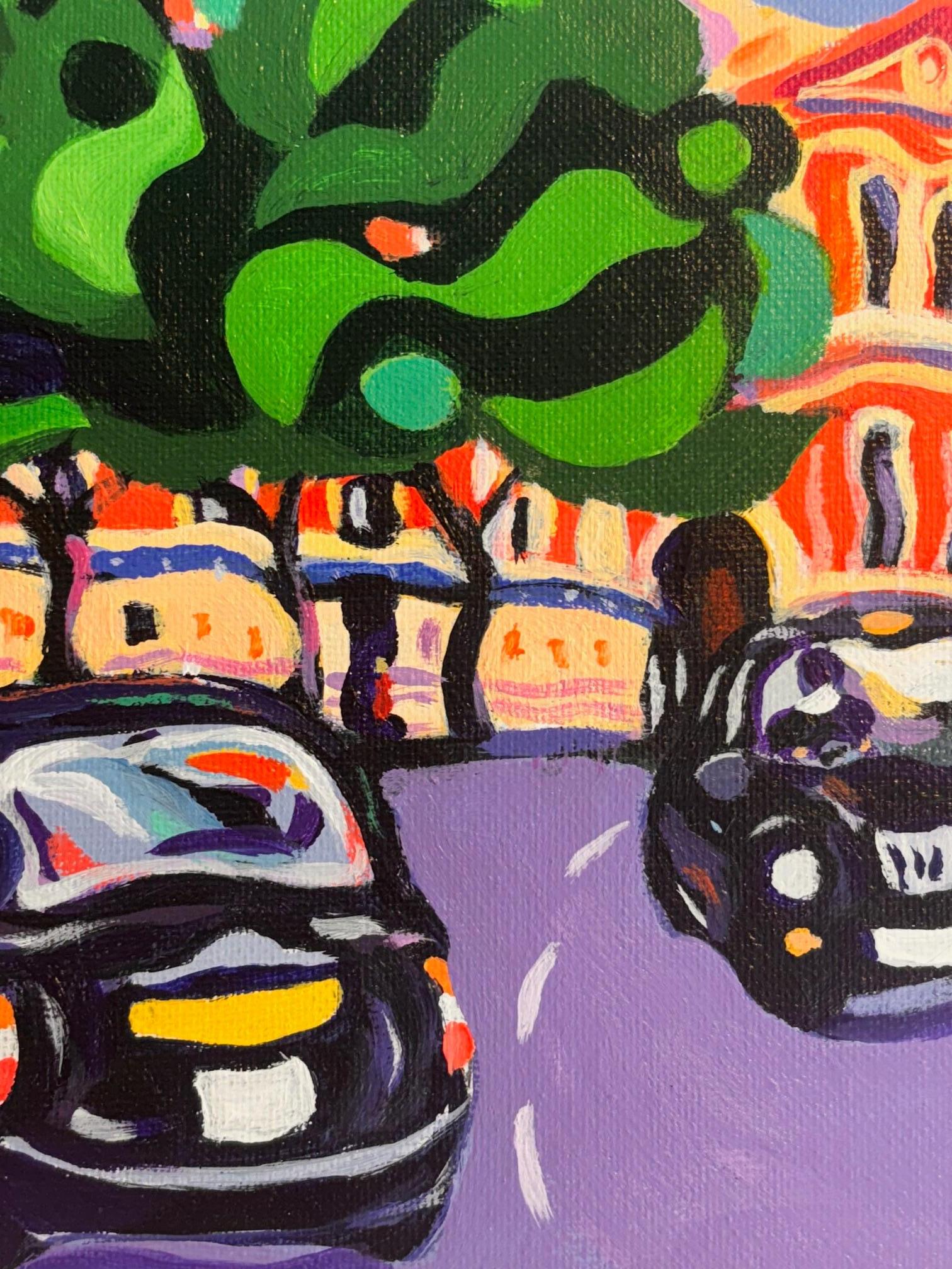 Sommerabend in der A. Hall - Originelles Kunstwerk mit moderner realistischer Stadtansicht im Angebot 2