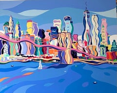 Surreal Bridge Melodies-original NY cityscape abstract painting-contemporary Art