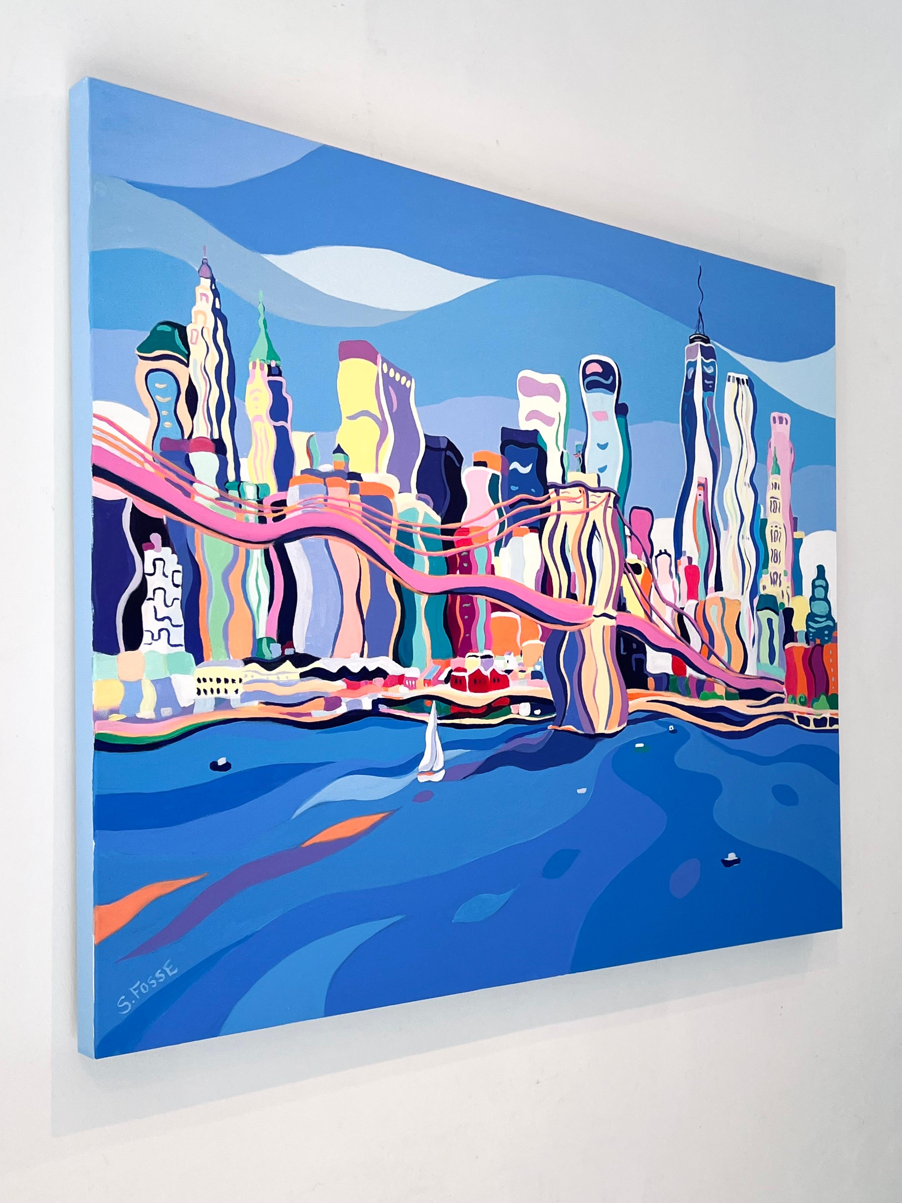 Surreal Bridge Melodies-original realism NY cityscape painting-contemporary Art For Sale 2