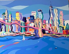 Mélodies surréalistes sur le pont - réalisme original - peinture de paysage urbain à New York - art contemporain