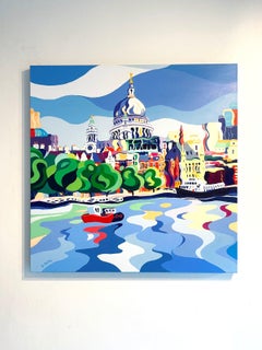 Veduta di Art Paul - quadro originale di paesaggio urbano in stile moderno e realista - arte contemporanea