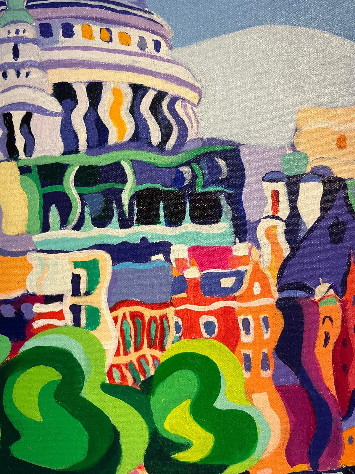 View of St Paul’s-original modern realism cityscape painting-contemporary art - Blue Abstract Painting by Sarah Fosse