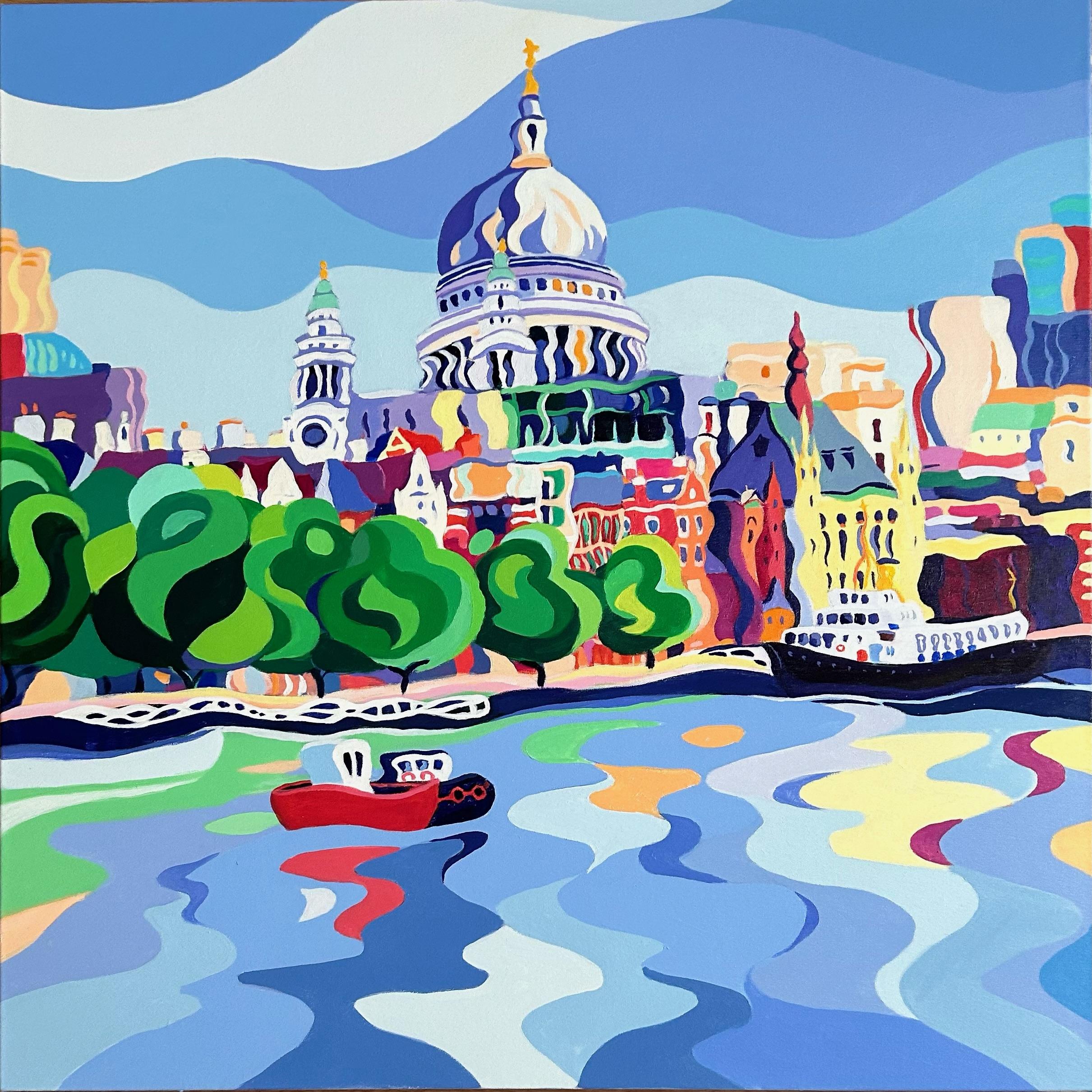 Sarah Fosse Abstract Painting - View of St Paul’s-original modern realism cityscape painting-contemporary art