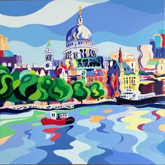 Vue de St Paul - peinture originale moderne et réaliste d'un paysage urbain - art contemporain