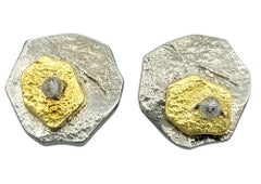 Sarah Graham Diamond Bead Abstract Textured Stud Earrings Two-Tone 18 Karat Gold