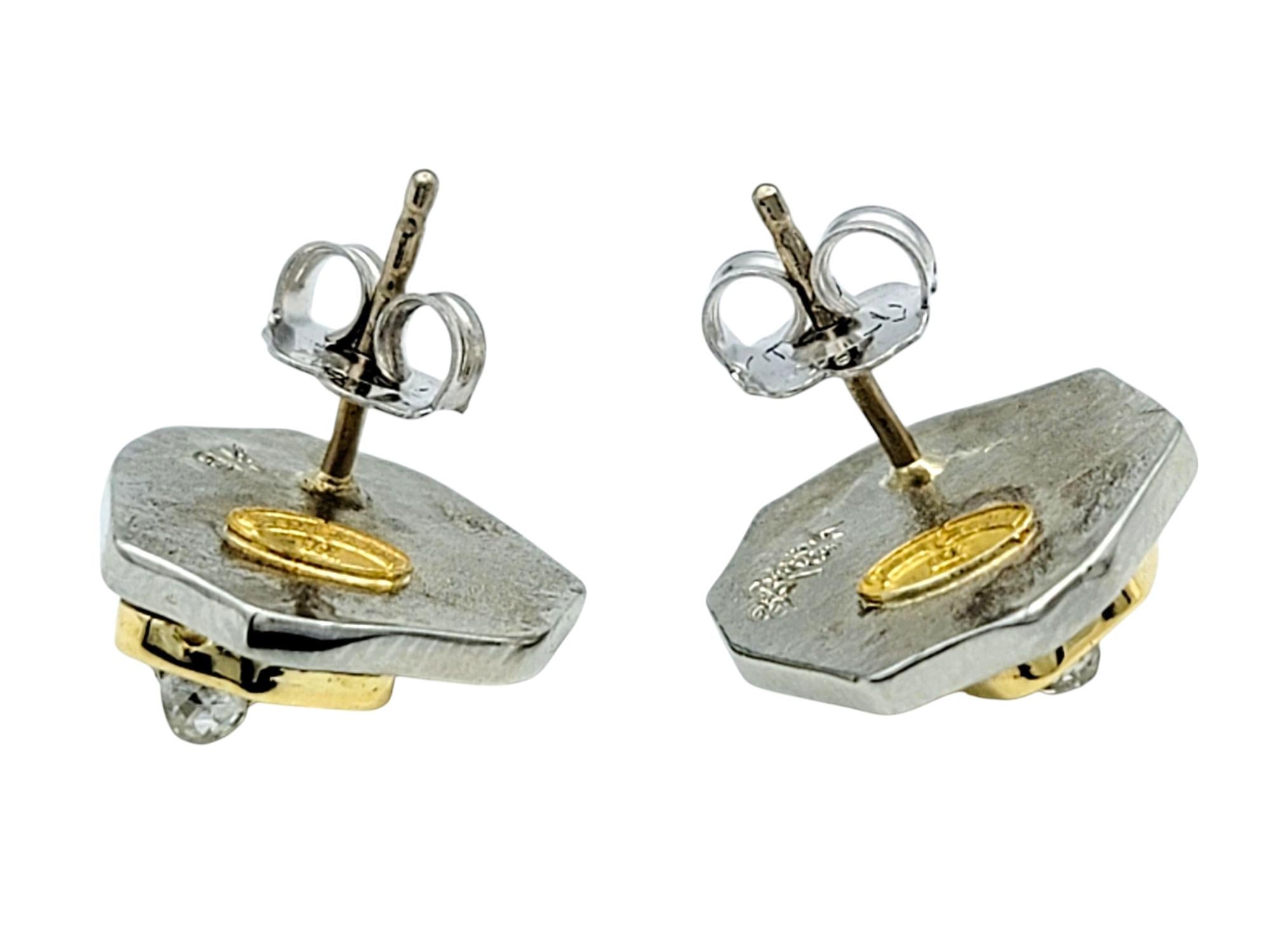 Sarah Graham Pendientes de oro de 18 quilates bicolor con textura abstracta de perlas de diamante Cuenta en venta