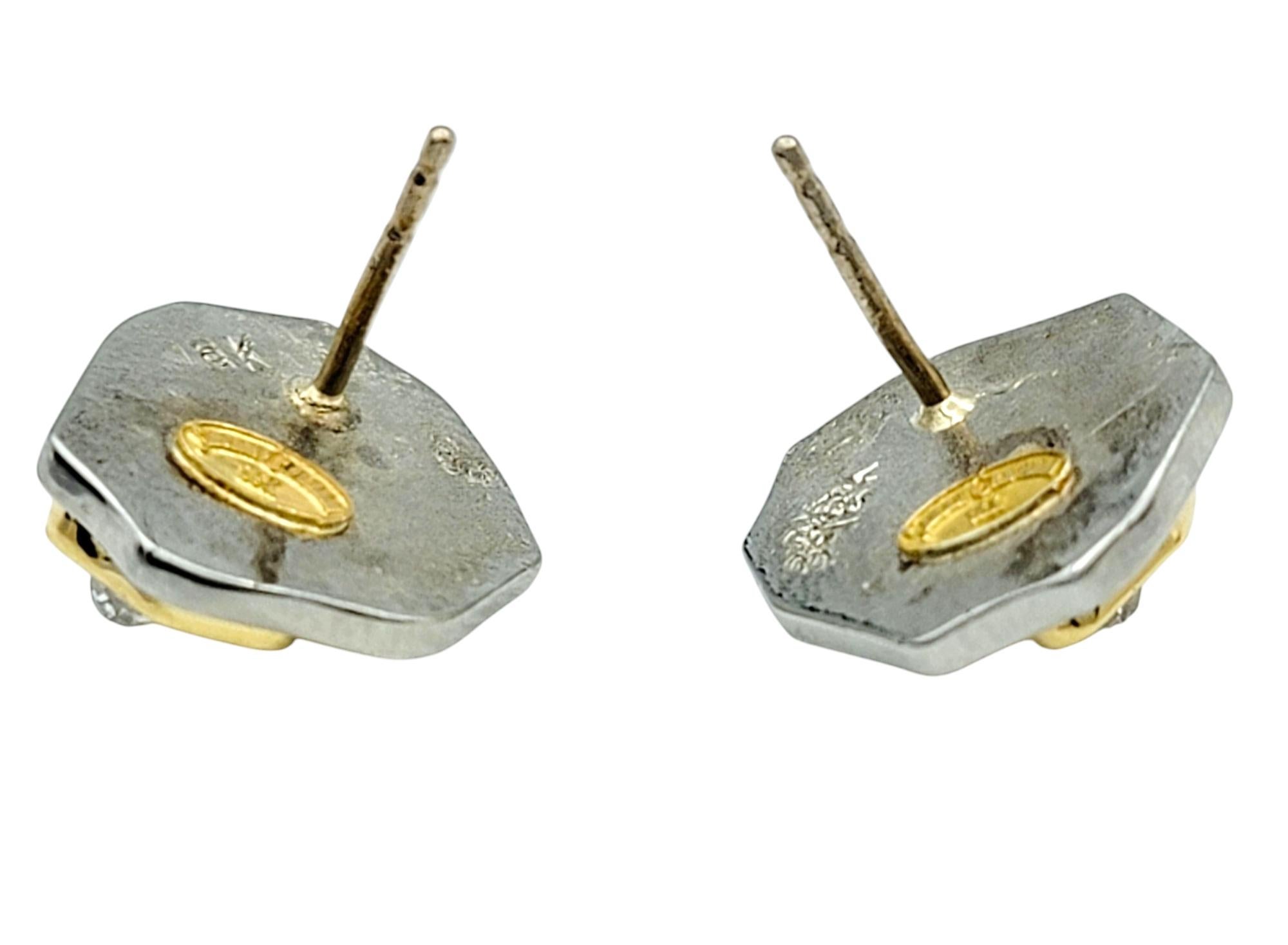 Sarah Graham Pendientes de oro de 18 quilates bicolor con textura abstracta de perlas de diamante en Bueno estado para la venta en Scottsdale, AZ