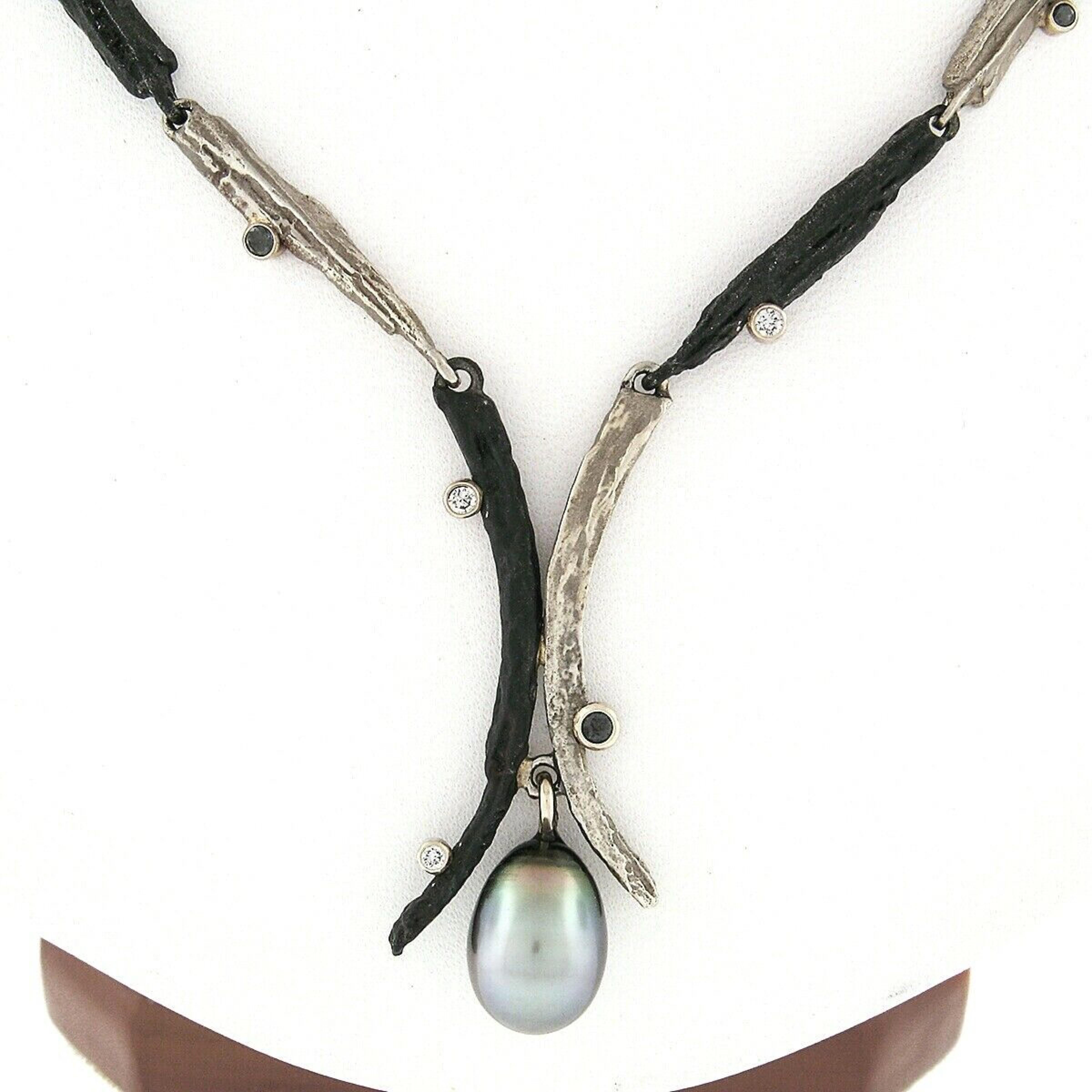 Perlina Sarah Graham Manzanita Collana con diamanti e perle di Tahiti in oro 18k e cromo cobalto in vendita