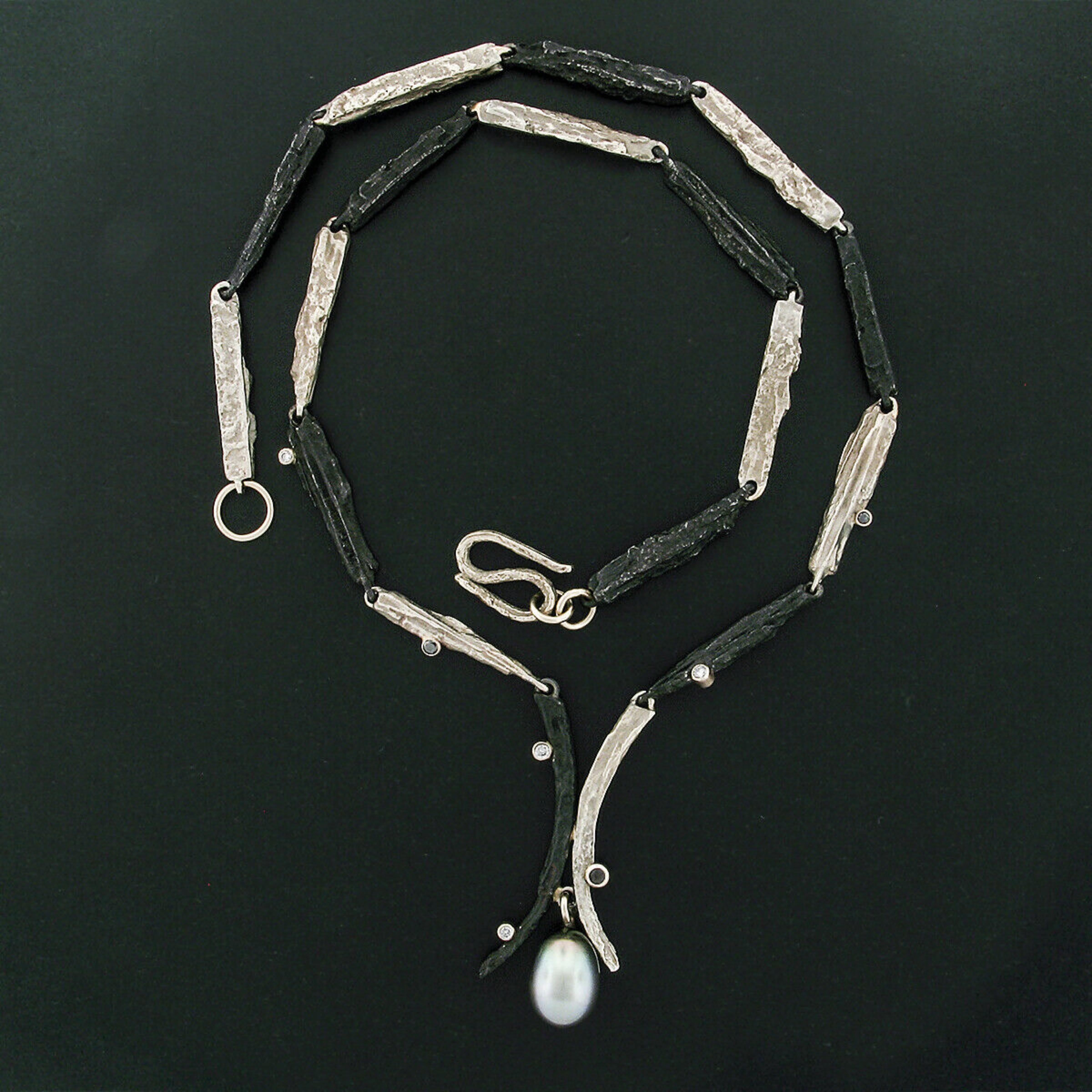 Sarah Graham Manzanita Cobalt Chrome 18k Gold Diamond & Tahitian Pearl Necklace In Good Condition For Sale In Montclair, NJ
