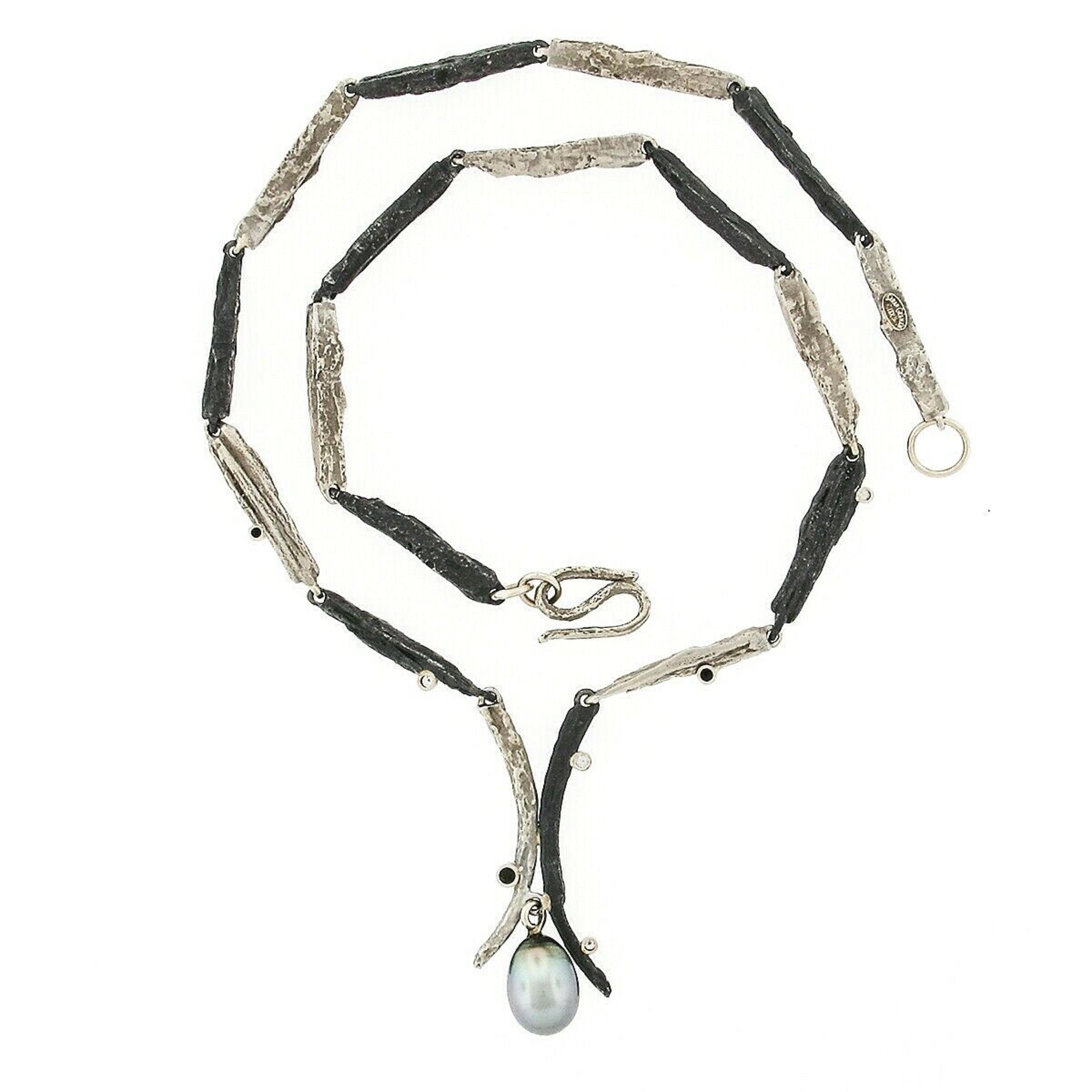 Women's Sarah Graham Manzanita Cobalt Chrome 18k Gold Diamond & Tahitian Pearl Necklace For Sale