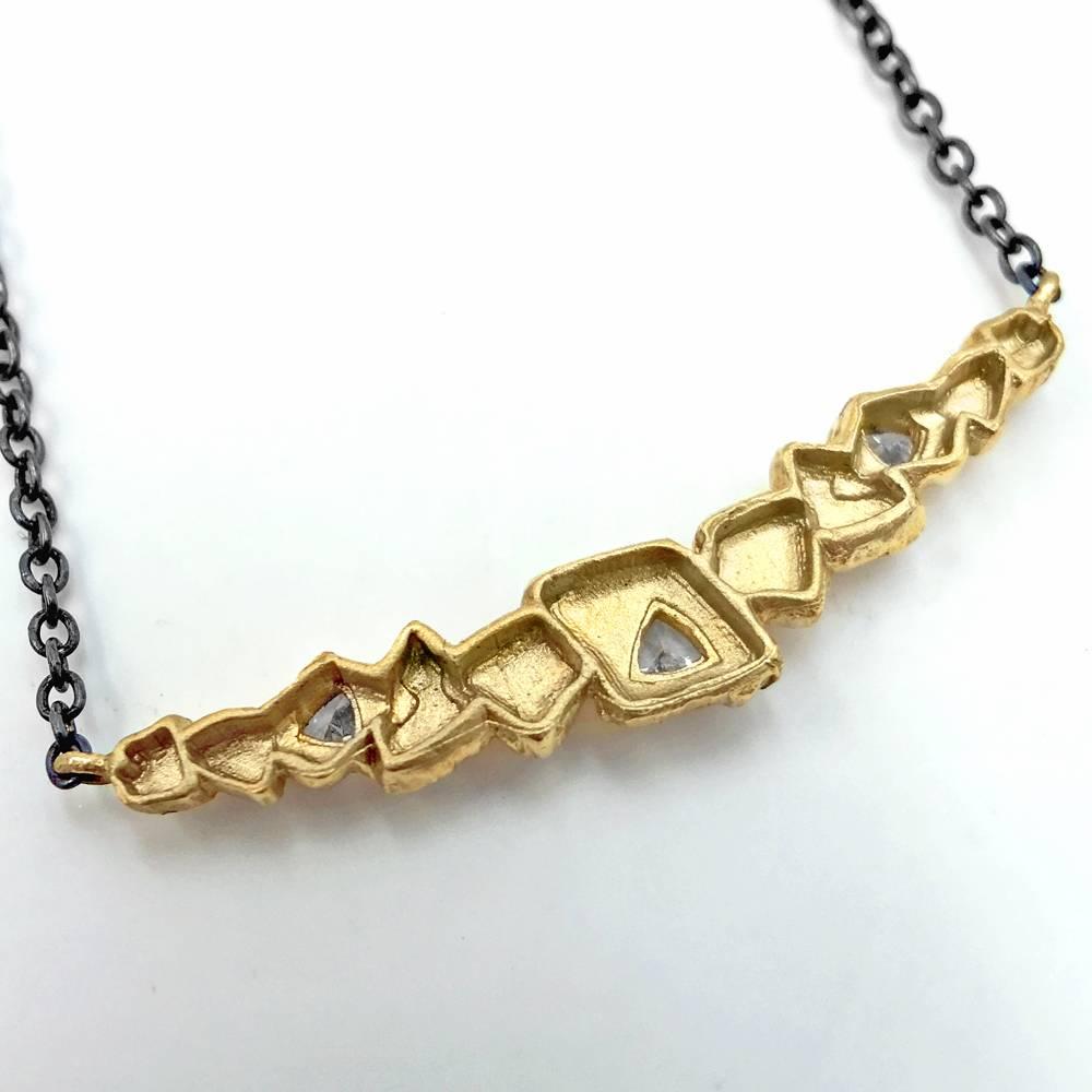 Trillion Cut Sarah Graham Trillion White Diamond Gold Trigon Bar Necklace