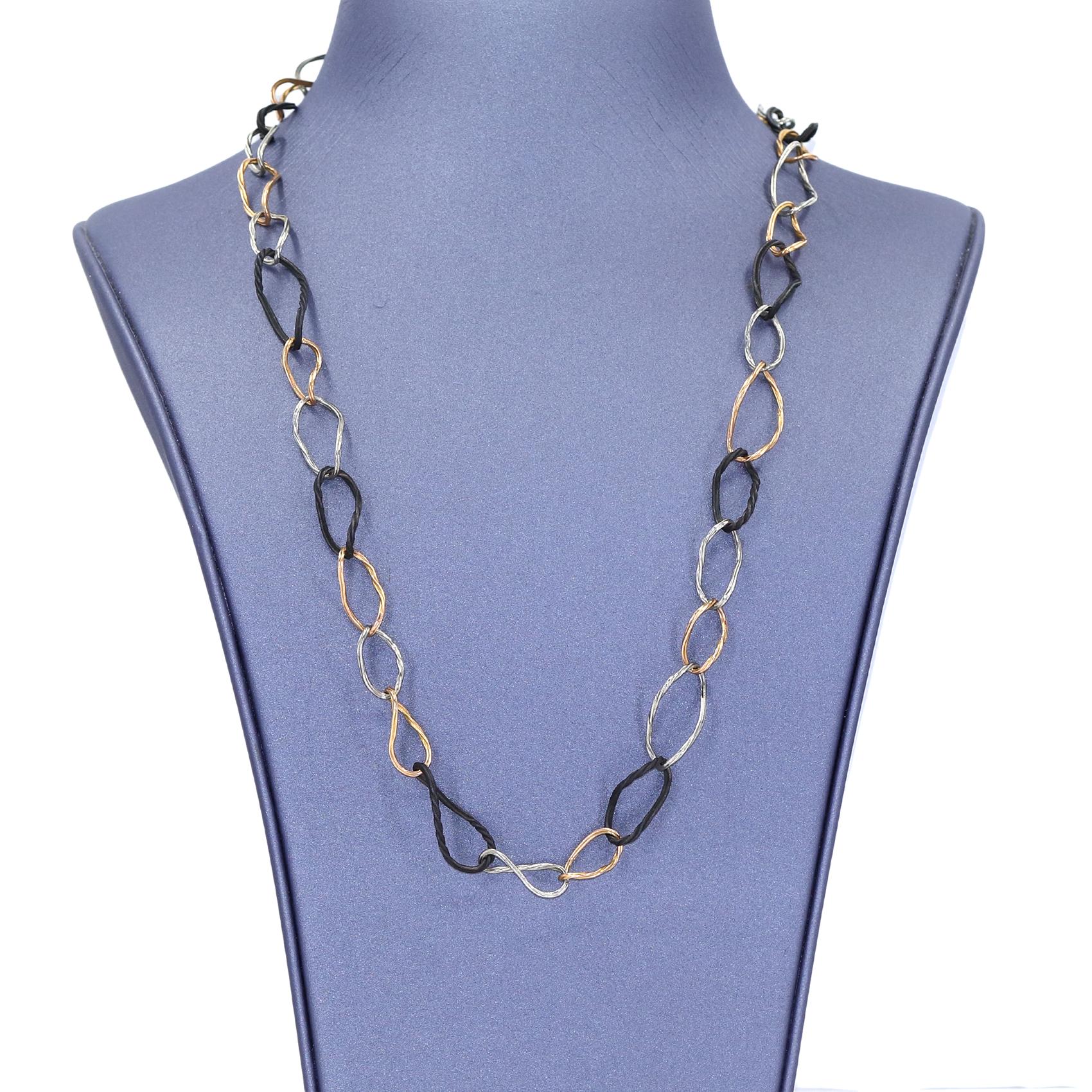 Women's Sarah Graham White Gold Rose Gold Cobalt Chrome Clover Necklace For Sale