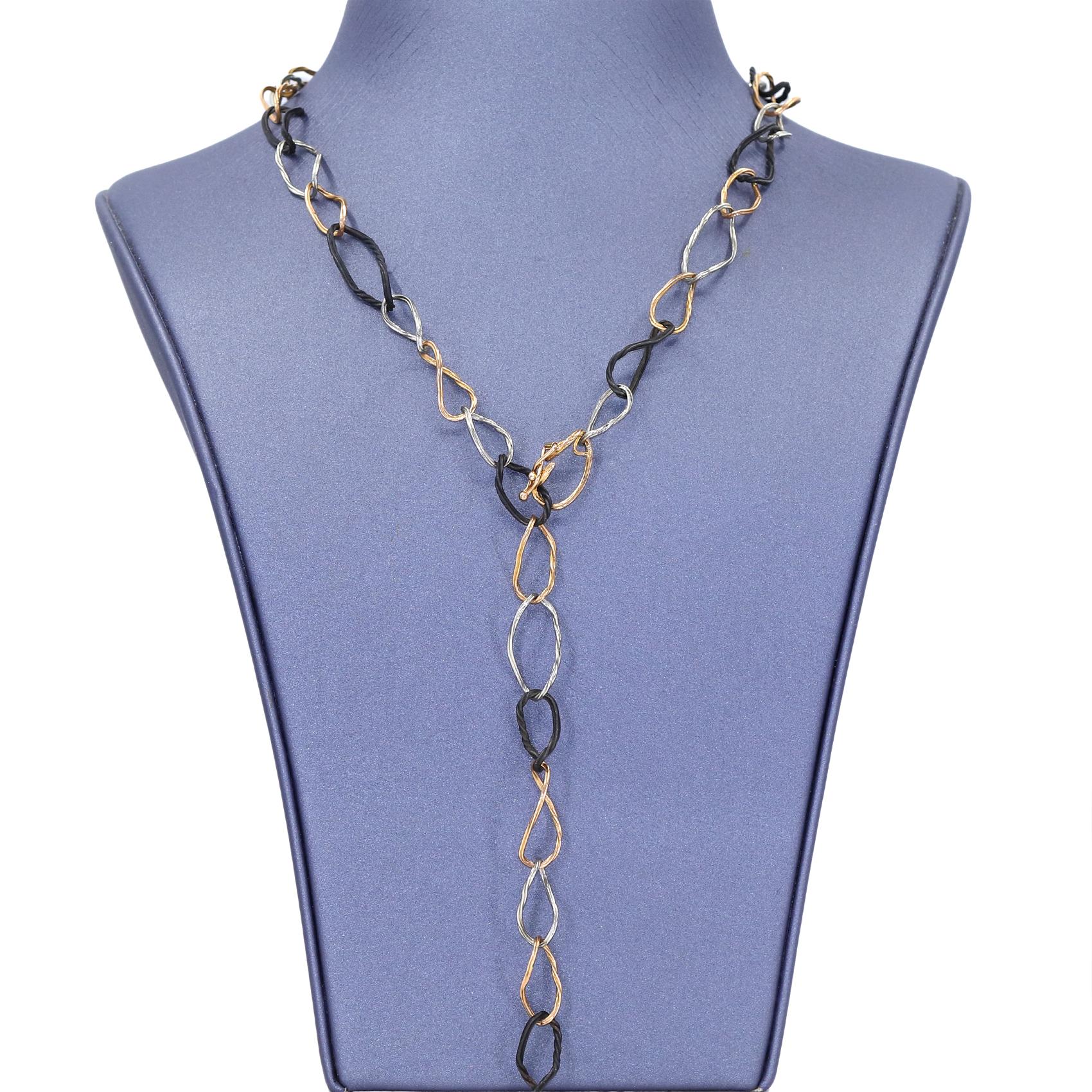 Contemporary Sarah Graham White Gold Rose Gold Cobalt Chrome Clover Necklace For Sale