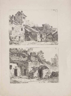 Village - Lithographie ancienne de Sarah Greene - Fin du 19e siècle