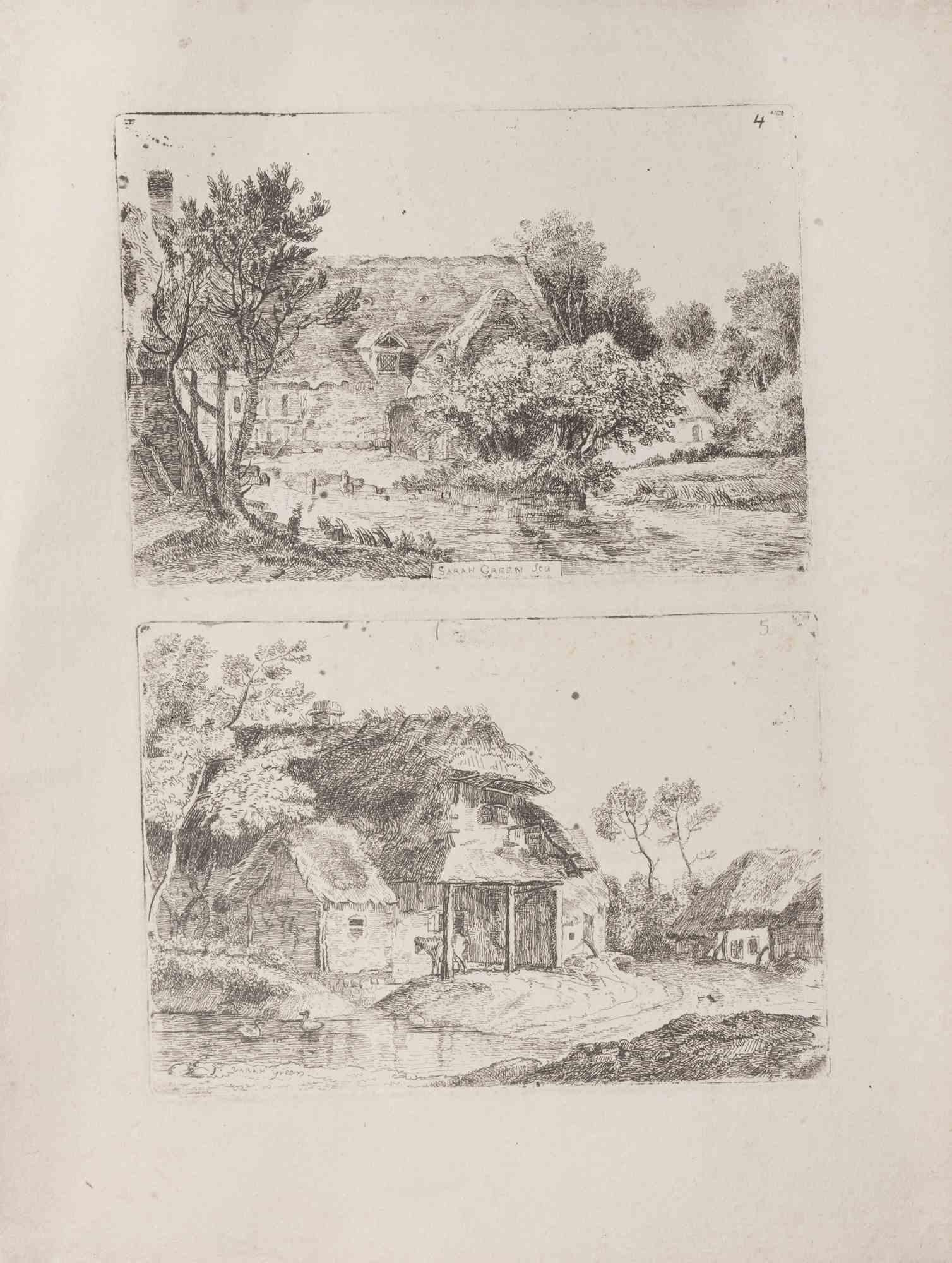 Village - Vintage Lithograph by Sarah Green - Late 19th century