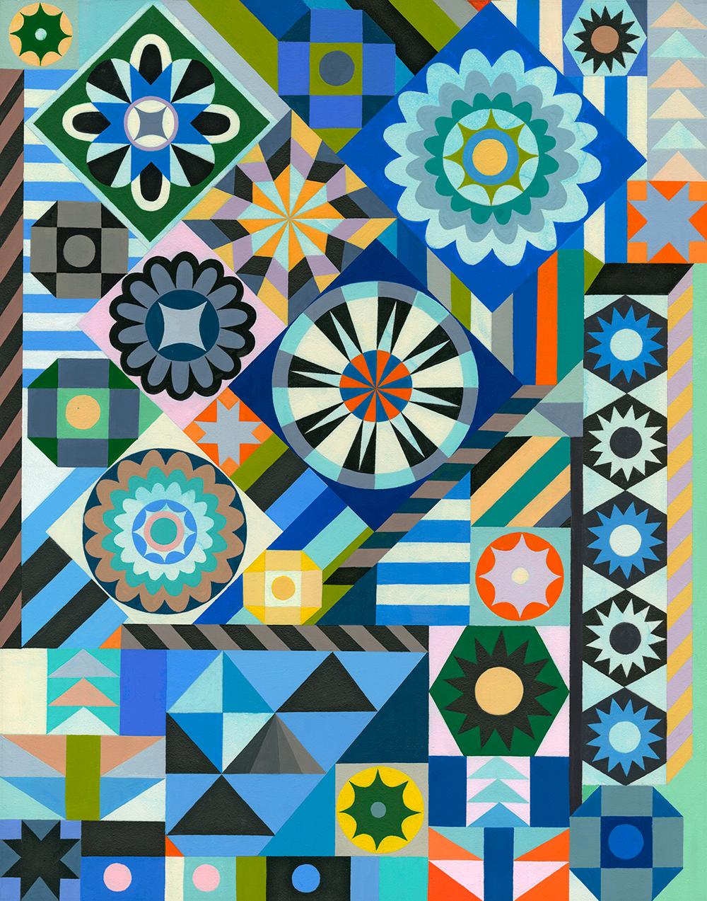 Sarah Helen More, 167th & Division, pittura geometrica luminosa ispirata alla trapunta