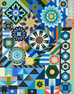 Sarah Helen More, 167th & Division, quilt-inspired, bright, geometric painting 