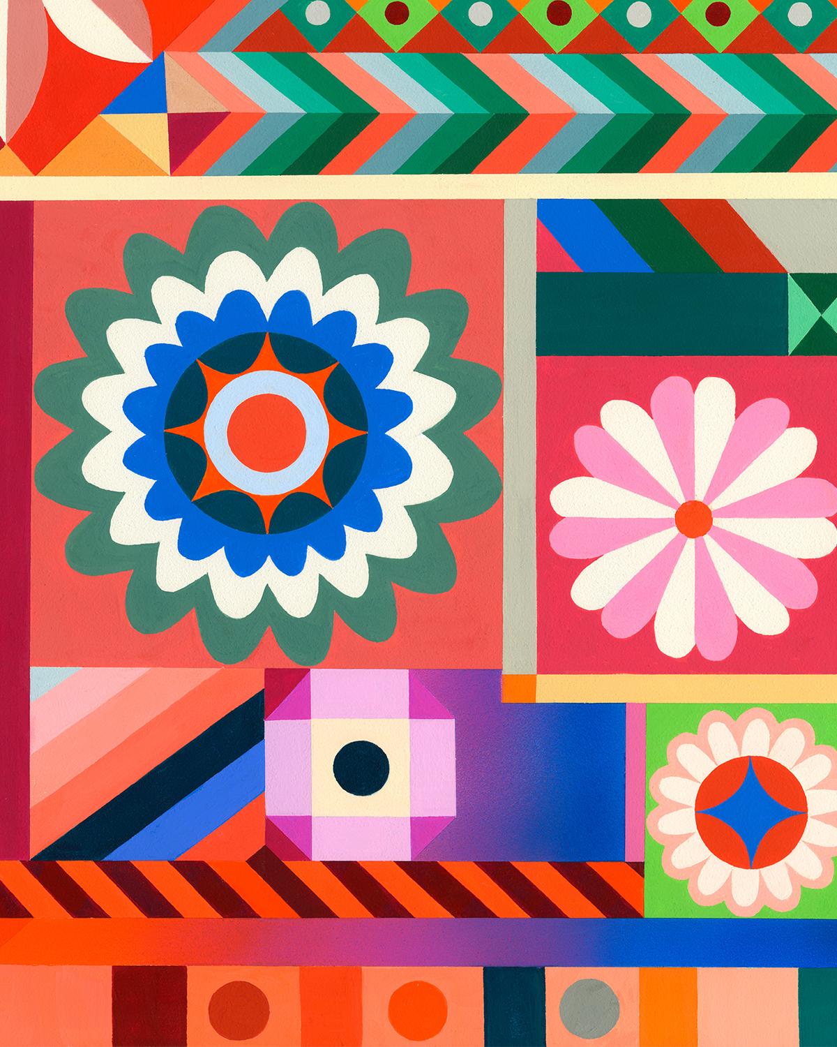 Sarah Helen More, Foolin' Around, quilt-inspired, bright, geometric painting  For Sale 2