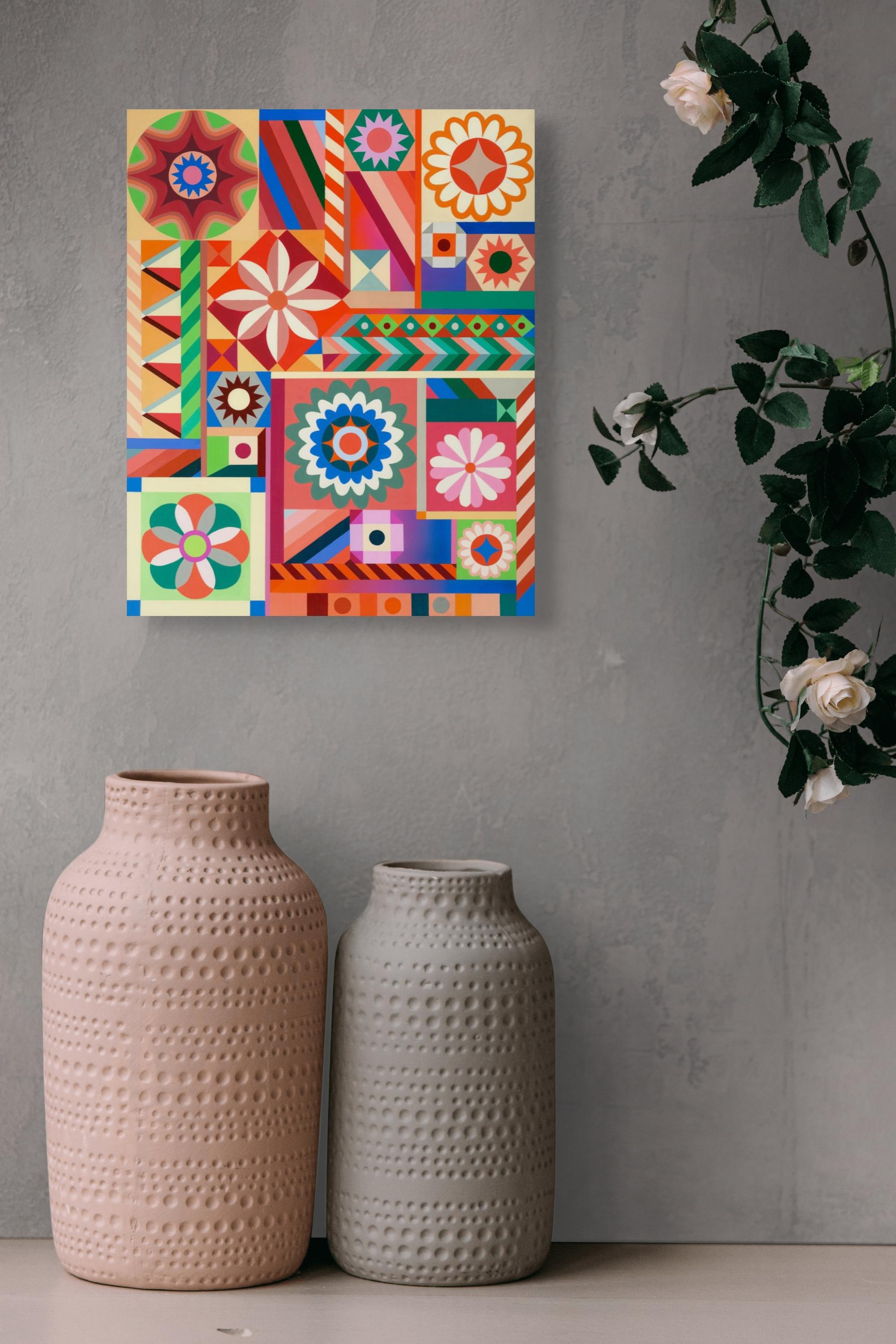 Sarah Helen More, Foolin' Around, Quilt-inspiriertes, helles, geometrisches Gemälde im Angebot 3