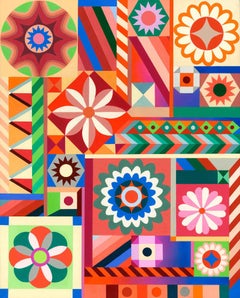 Sarah Helen More, Foolin' Around, quilt-inspired, bright, geometric painting 