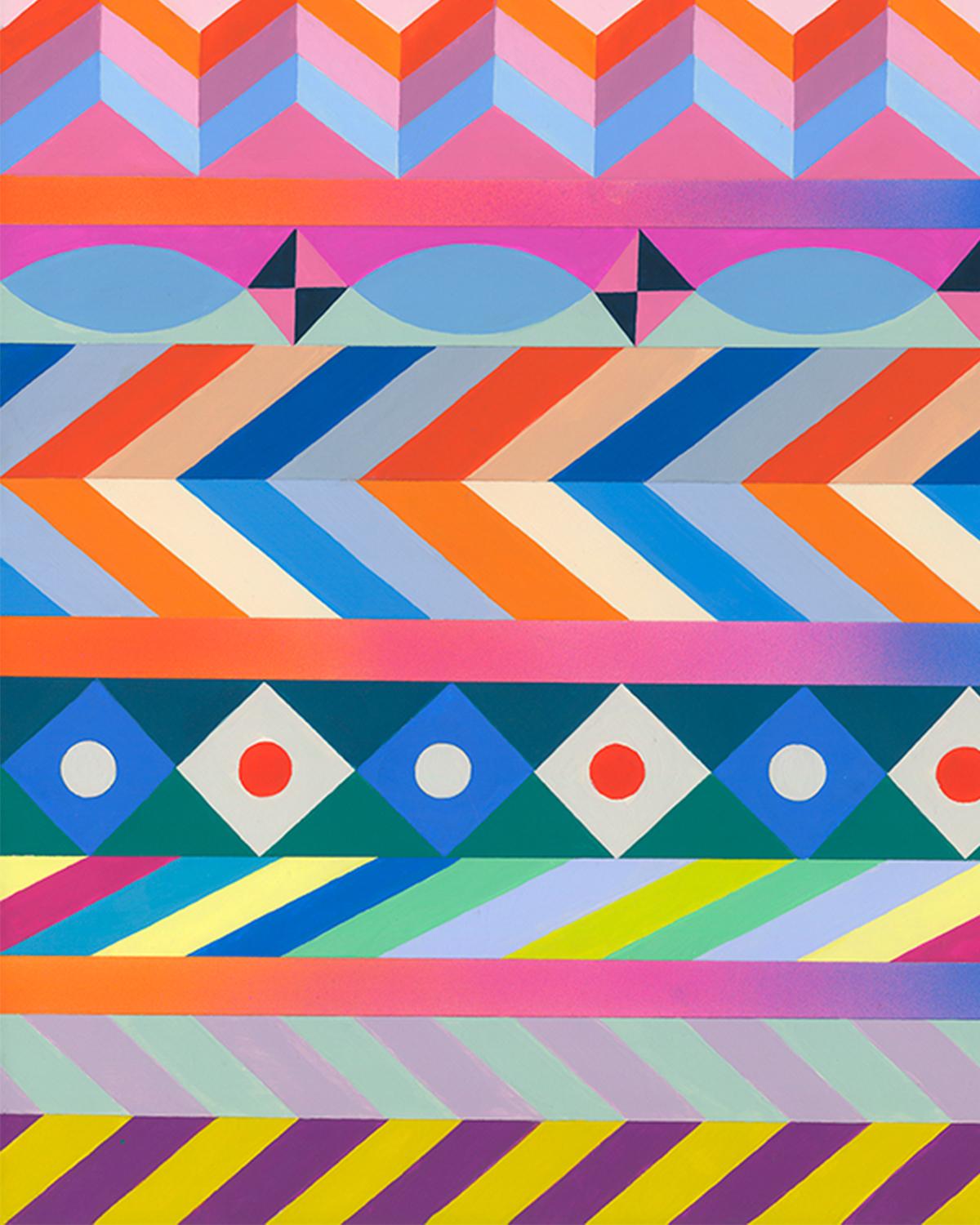 Sarah Helen More, Gravitron/Zipper, quilt-inspired, bright, geometric painting  For Sale 1