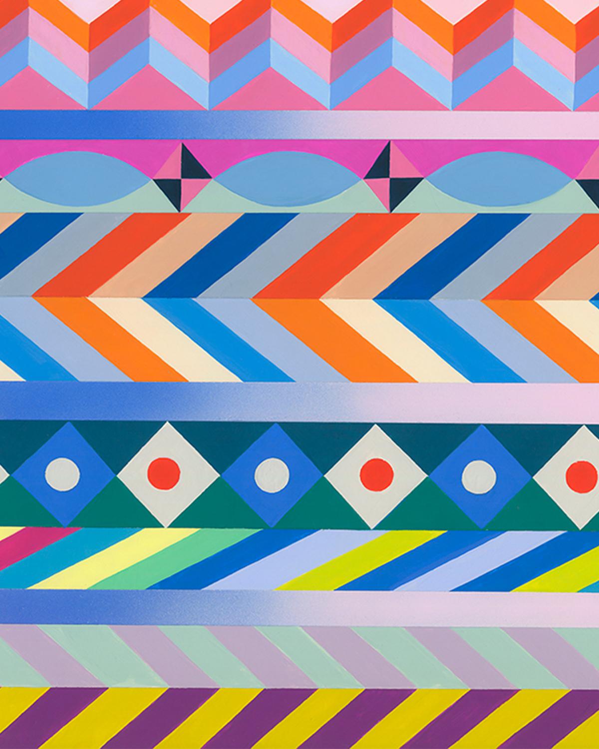 Sarah Helen More, Gravitron/Zipper, quilt-inspired, bright, geometric painting  For Sale 2