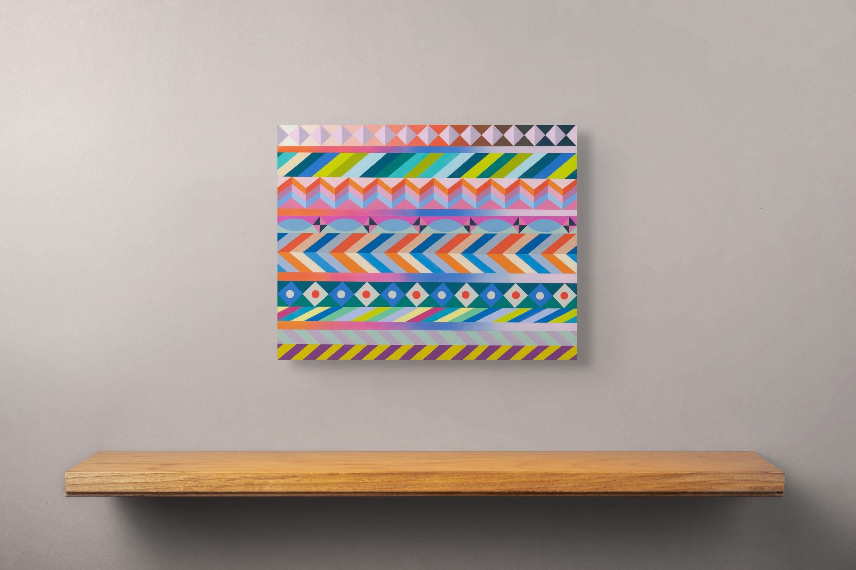 Sarah Helen More, Gravitron/Zipper, quilt-inspired, bright, geometric painting  For Sale 3