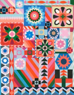 Sarah Helen More, Sweetie, von Quilts inspiriertes, helles, geometrisches Gemälde 
