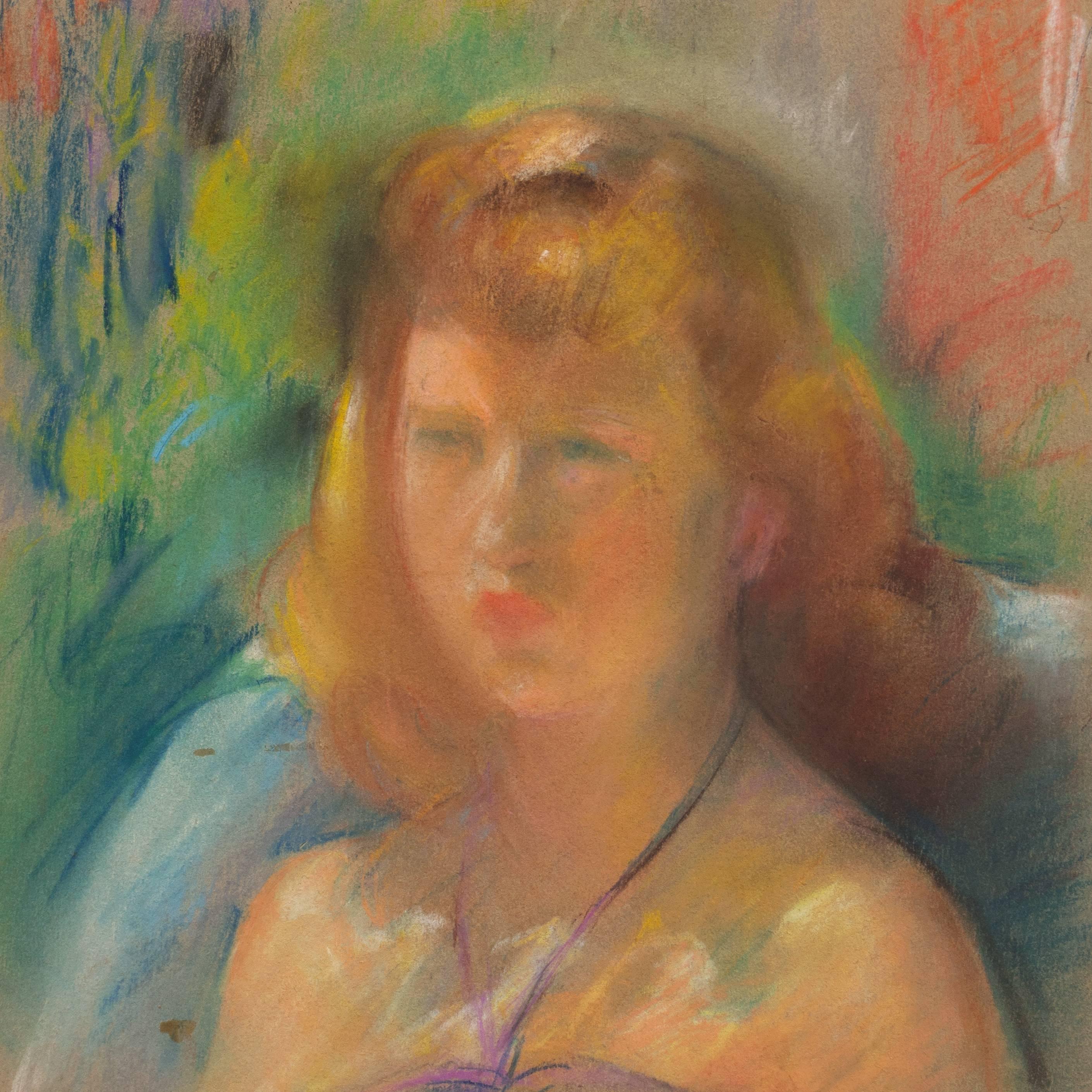 'Study of a Young Woman', California Woman artist, Art Institute of Chicago - Brown Figurative Painting by Sarah Hobson