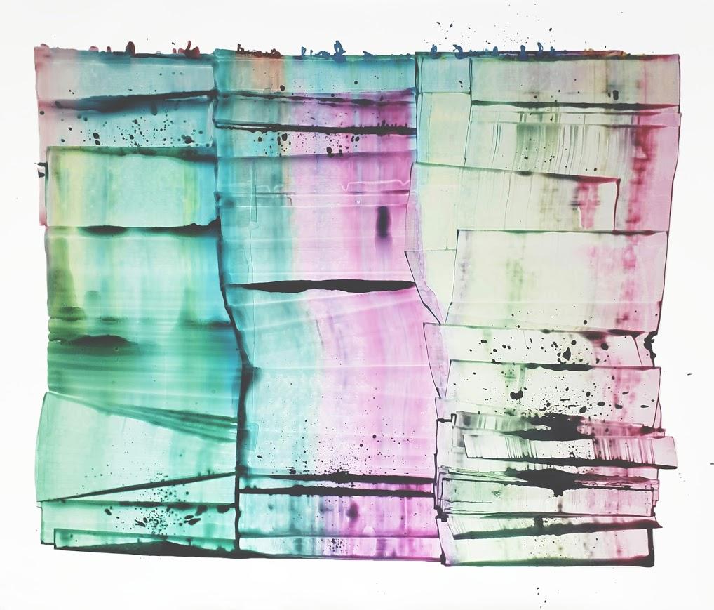 Sarah Irvin
Masking, 2019
ink on Yupo paper
28 ½ x 51 ½ in.

This abstract ink painting on Yupo paper plays with transparency and color in shades of green, pink, magenta, and turquoise.

Sarah Irvin creates dynamic, rich images that contain an