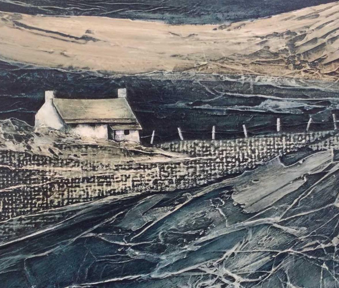 Peace at Last - Contemporary Rural Landscape: Framed Mixed Media  - Painting by Sarah Jack